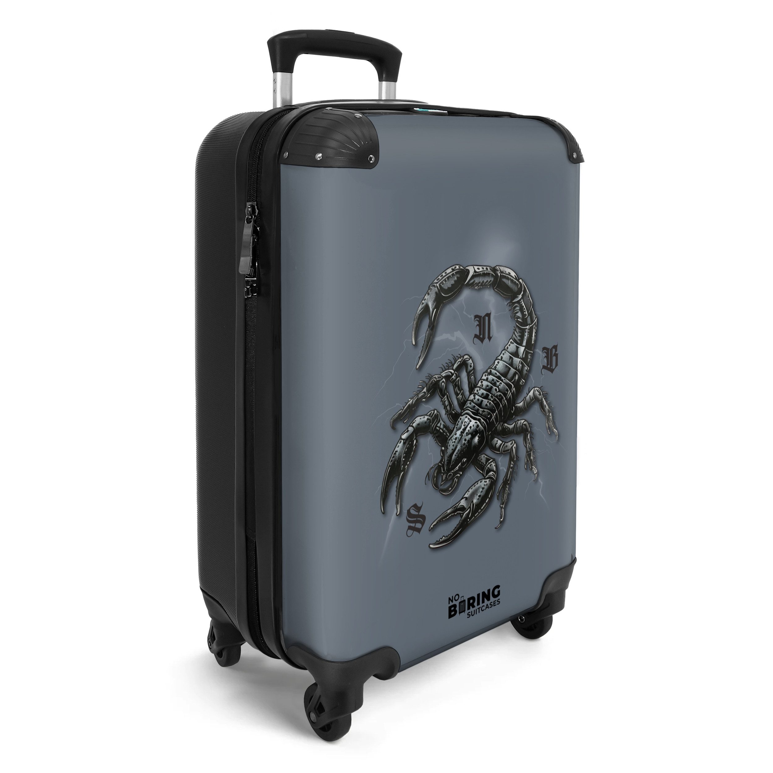 NoBoringSuitcases.com© Hartschalen-Trolley Blau mit schwarzem Skorpion günstig online kaufen