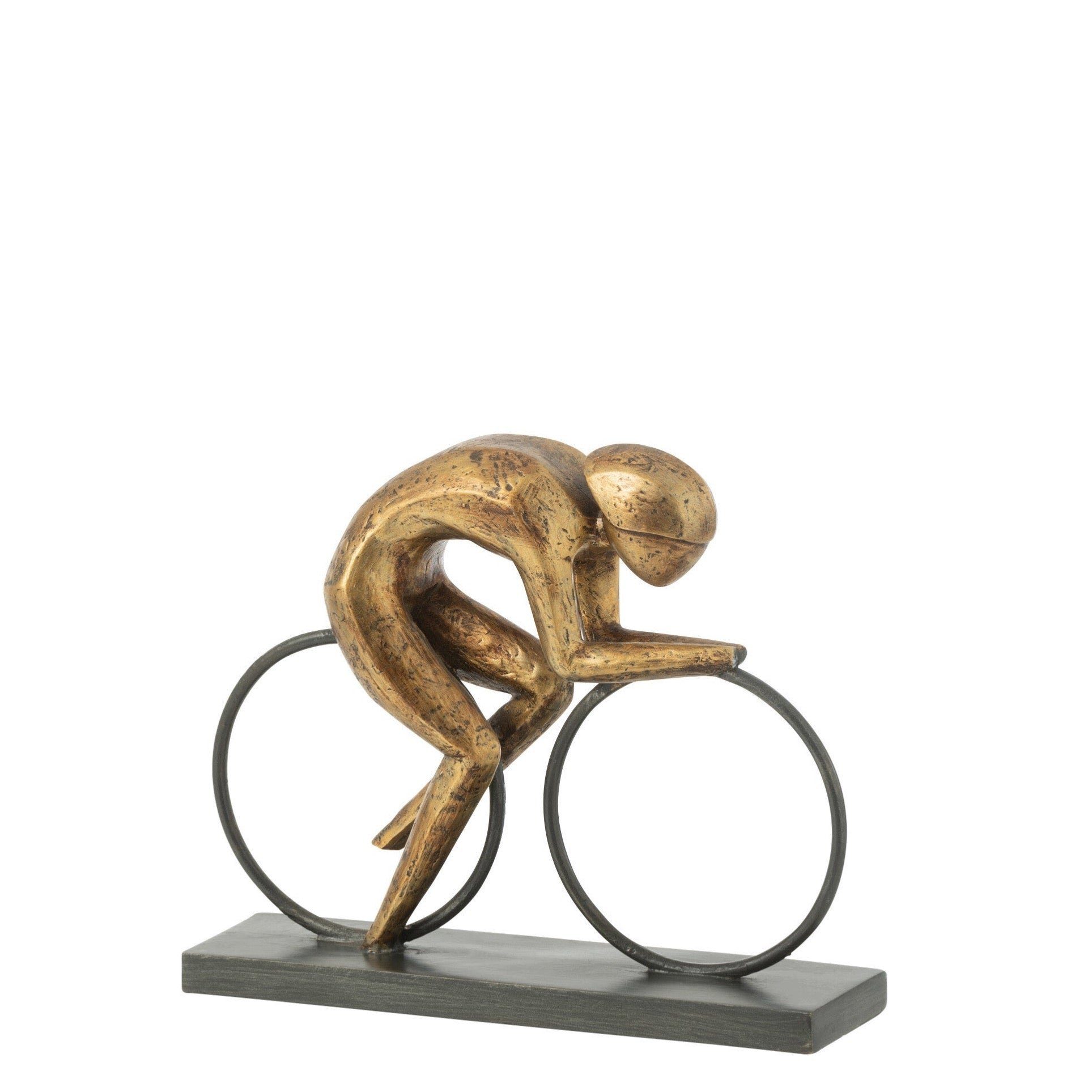 GILDE Dekoobjekt 2er Set Radfahrer Gold Basis, - Zwei in Polyresin, Skulpturen Unte auf