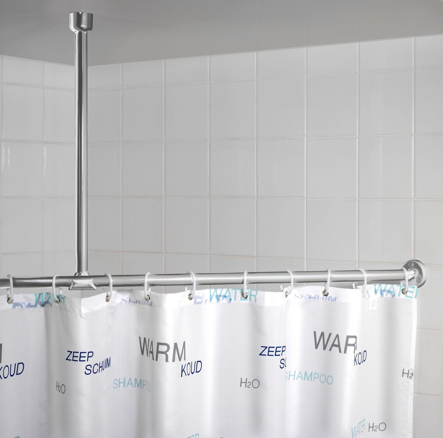 WENKO Duschvorhangstange, Fixmaß, mit Bohren, verschraubt, Aluminium, Kunststoff