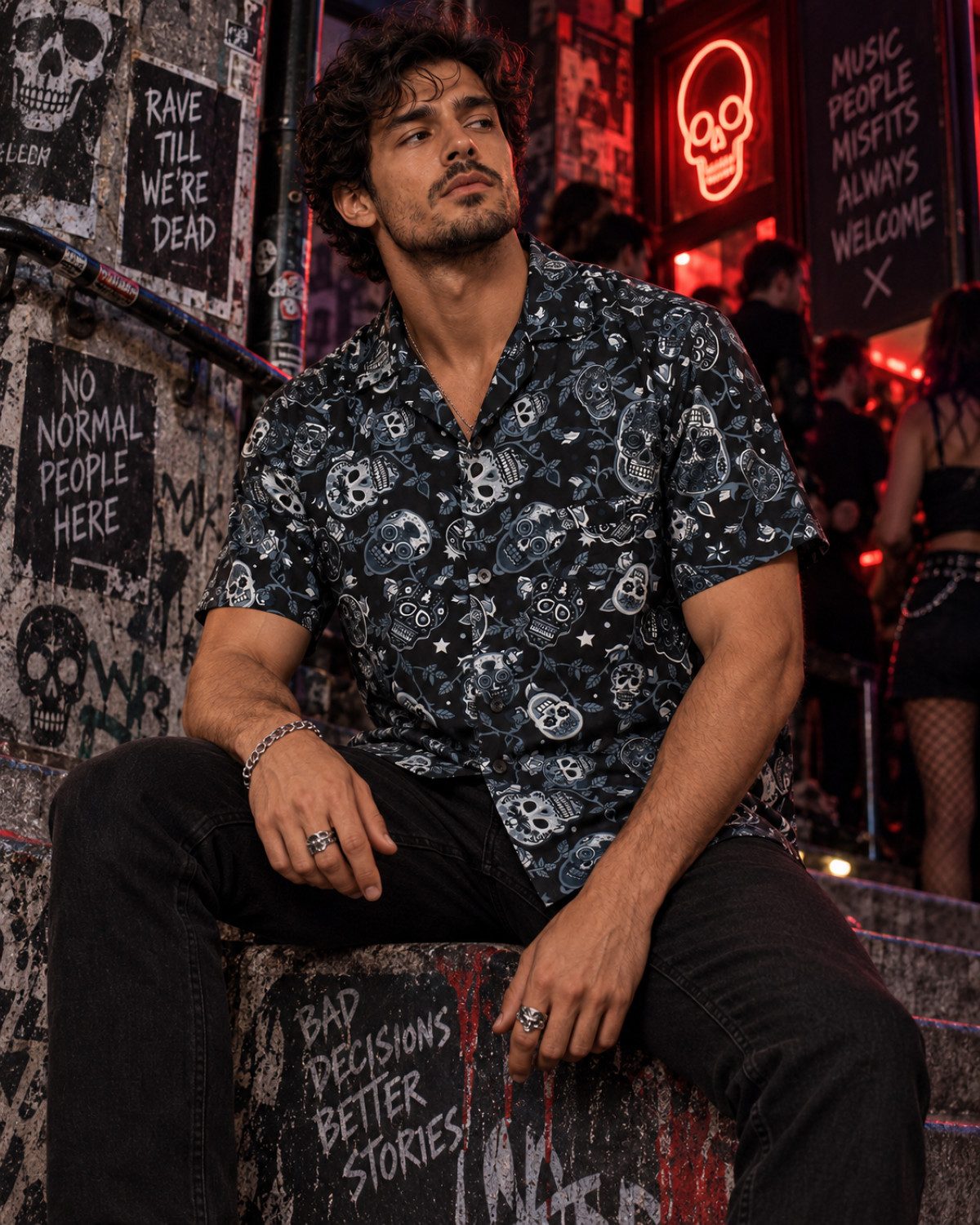 King Kameha Hawaiihemd "Skull" Funky Hawaii-Hemd Herren Kurzarm Front-Tasche Stylish – Bild 5 von 5