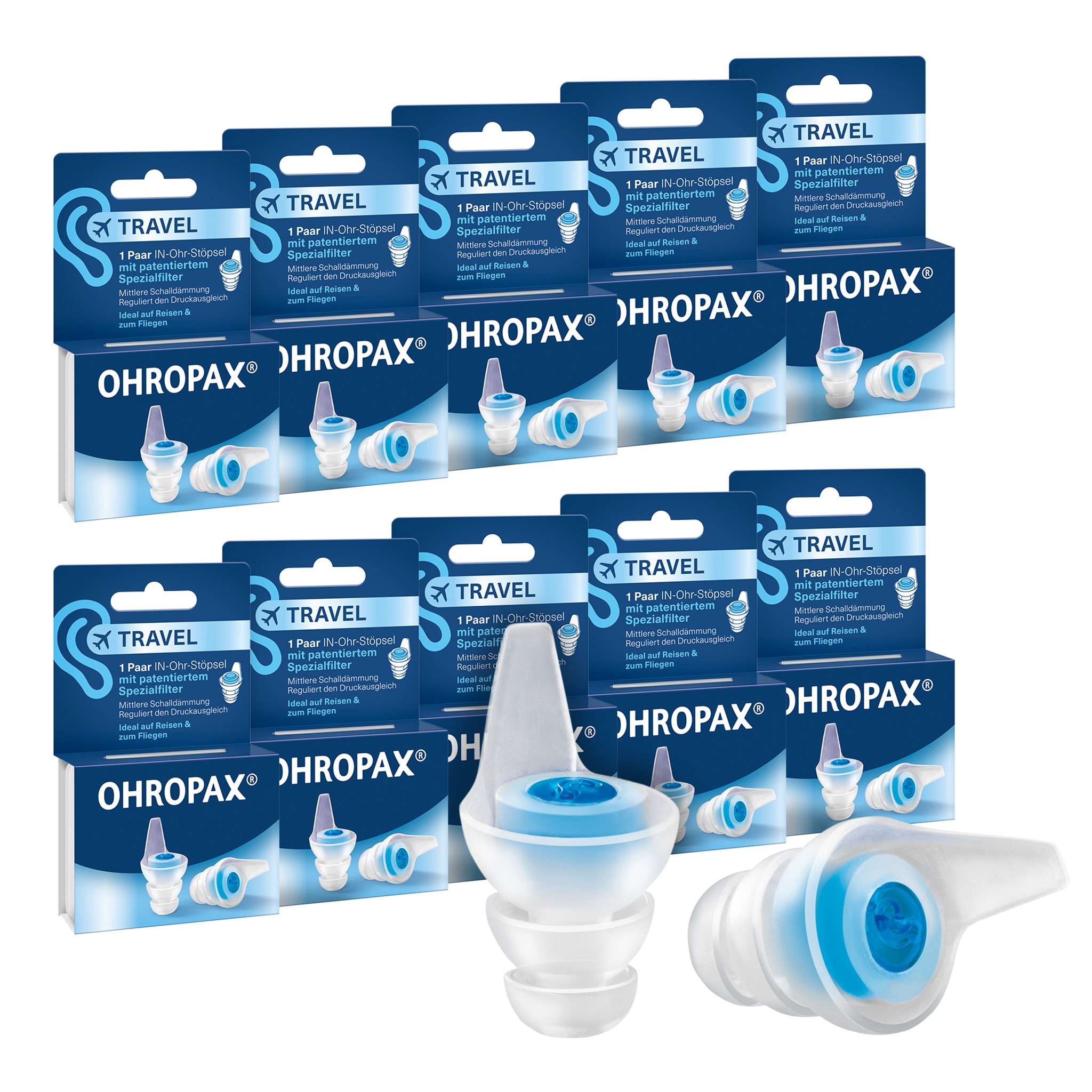 OHROPAX Gehörschutzstöpsel OHROPAX Travel Ohrstöpsel 10x1 Paar – Ohrschutz mit Druckausgleich