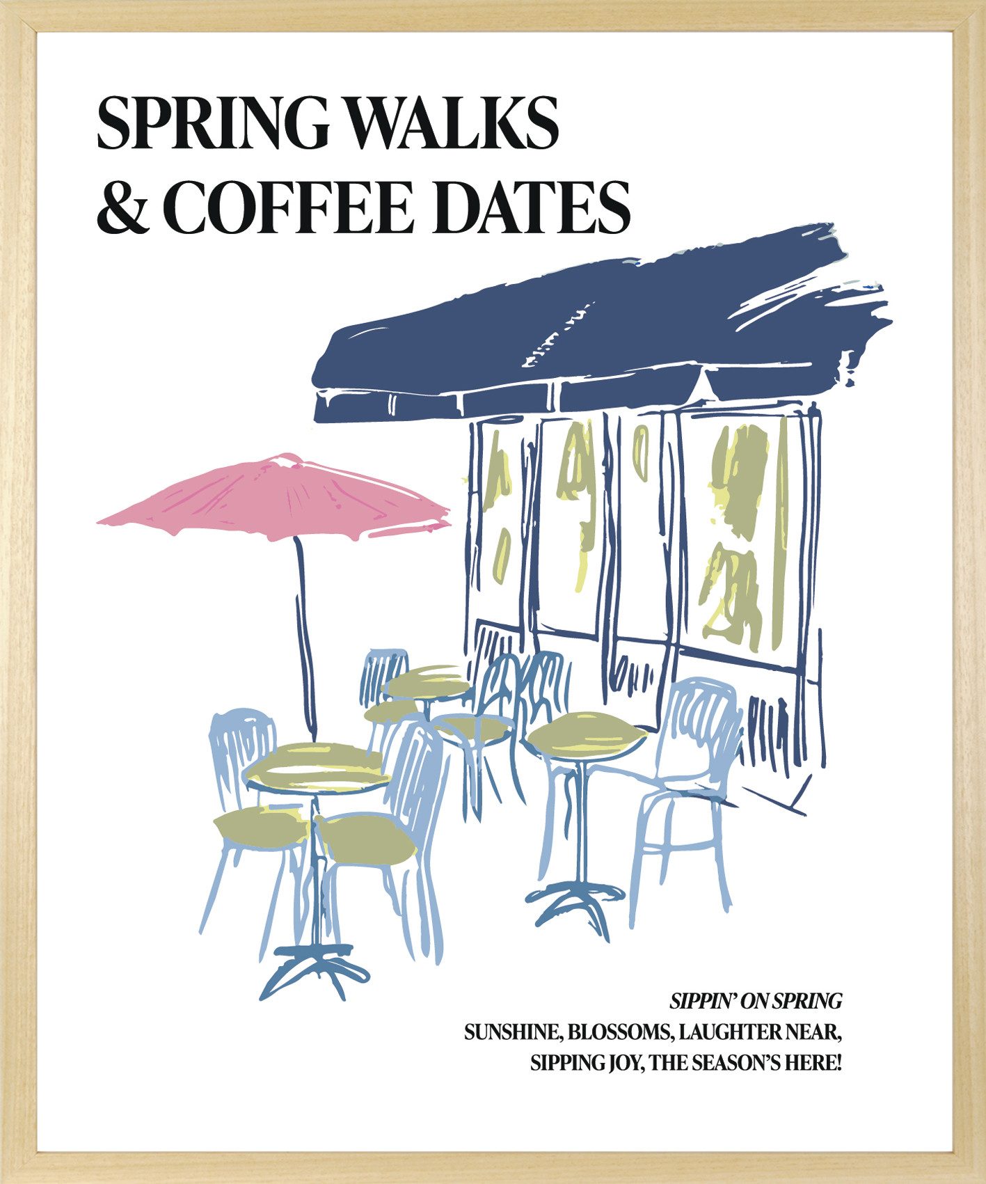 s.Oliver Poster Kleines Cafe mit Sonnenschirm, Cafe, Fashion, Gebäude, Kaffee, Kaffee Bilder, Kunst, Modebilder, Restaurant & Cafés, Romantisch, Schriftzug, Schriftzüge, Sprüche, Stadt (1 St), Kunstdruck als Poster oder gerahmtes Bild