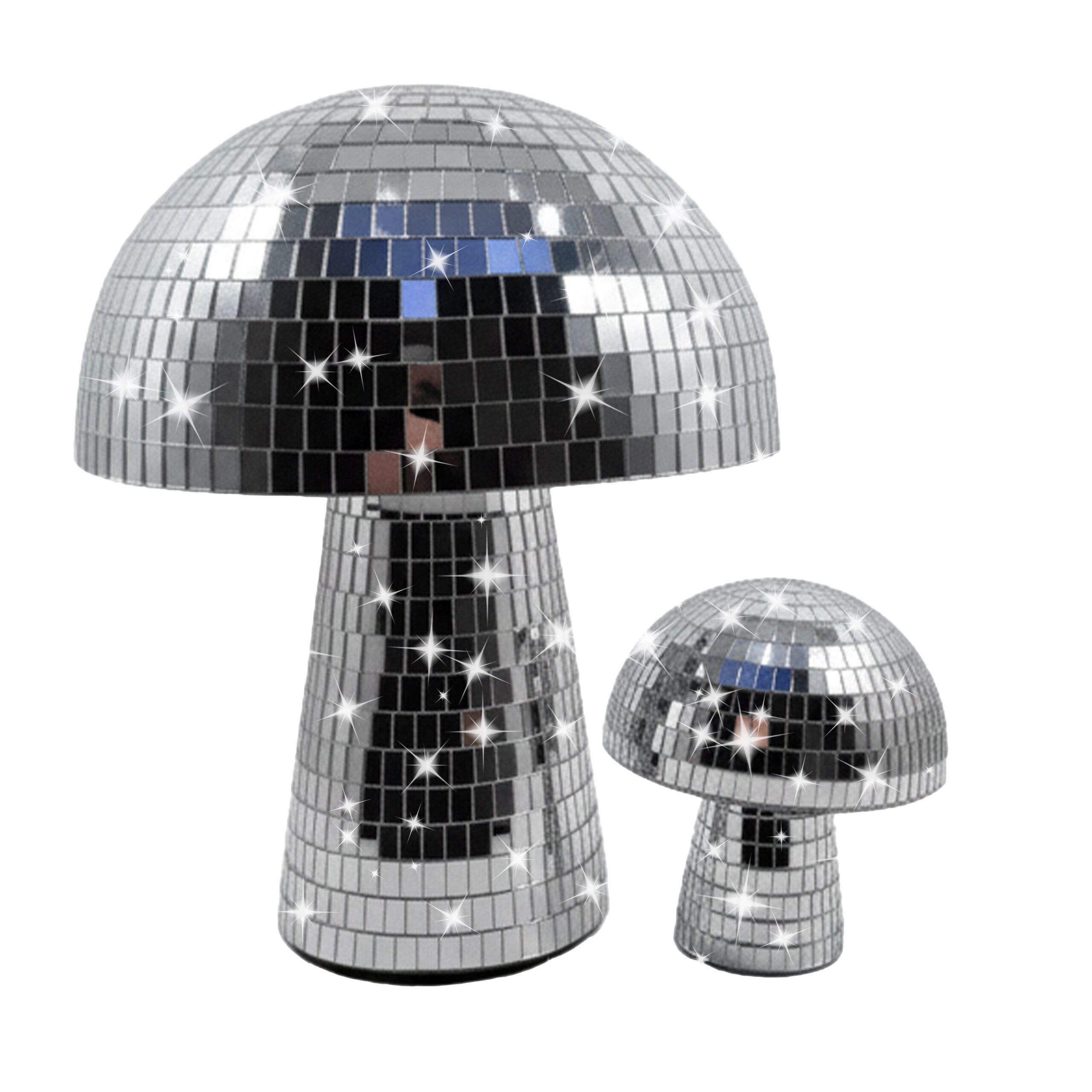 relaxdays Discolicht Disco Pilz 2er Set, Lichtreflektierende Dekoration aus Spiegelglas