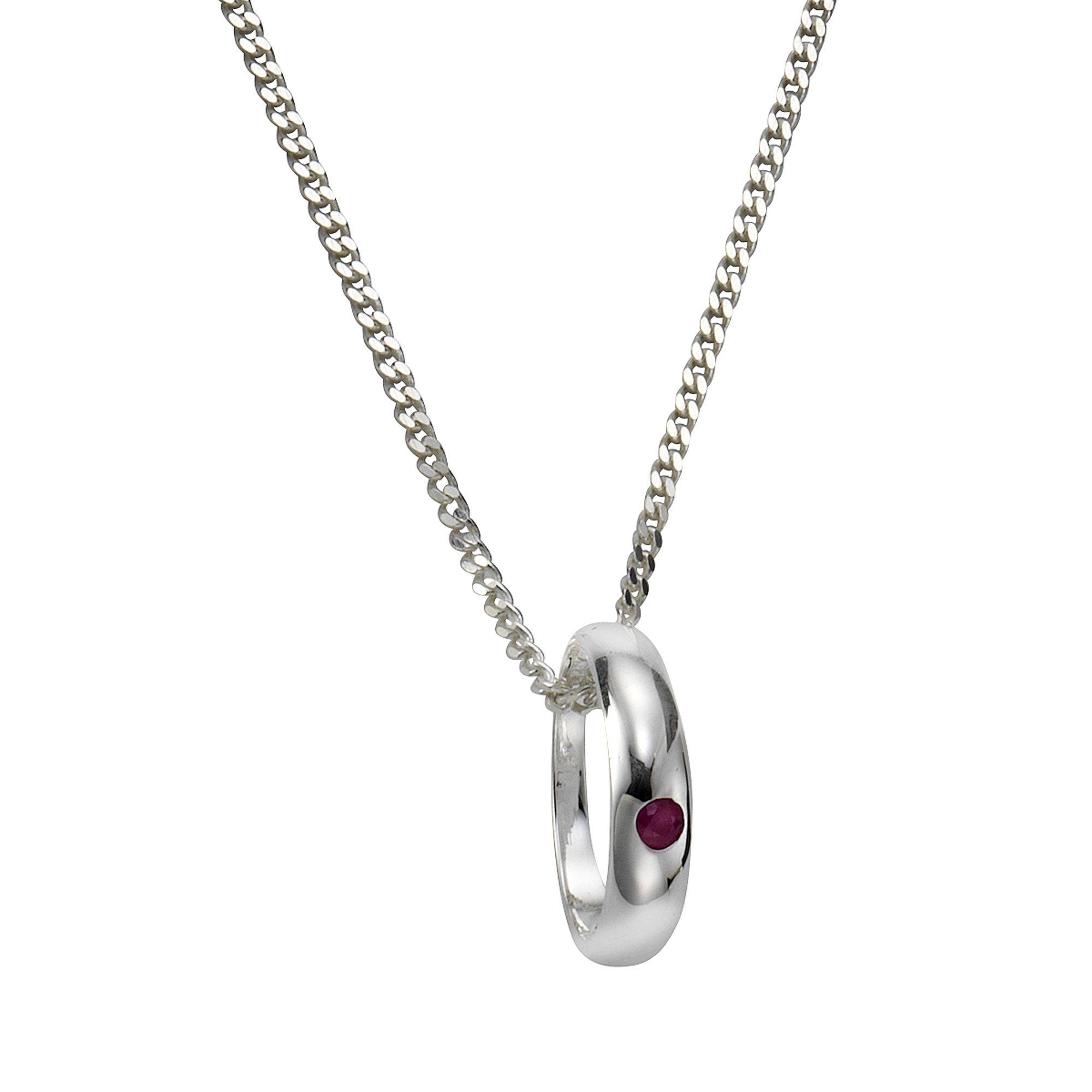 Zeeme Kette mit Anhänger Taufring 925 Silber mit echtem Rubin