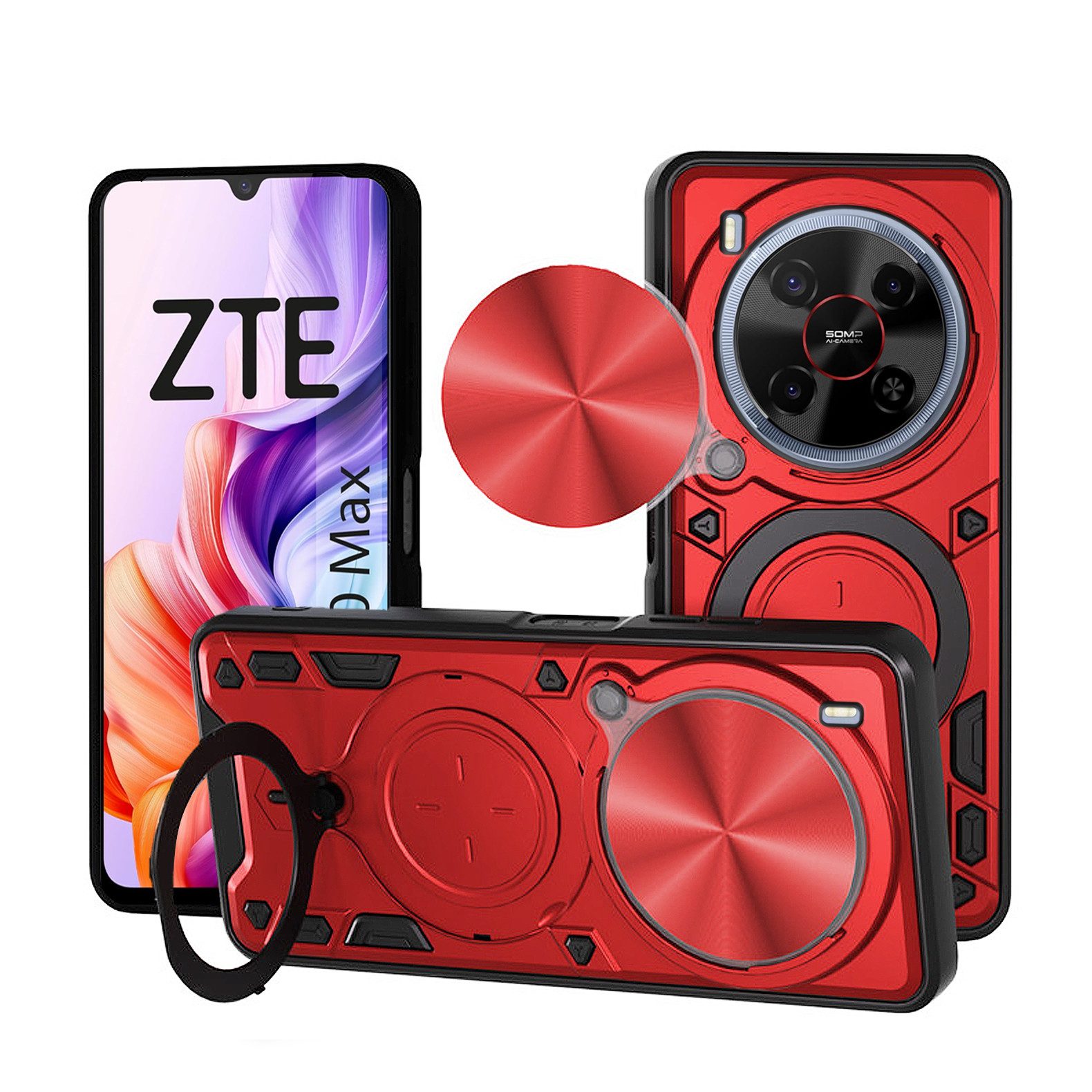 betterfon Handyhülle für ZTE Blade Hülle mit Slide Kameraschutz Ringhalter, Outdoorhülle mit Smartstand, Silikonkern & präziser Passform