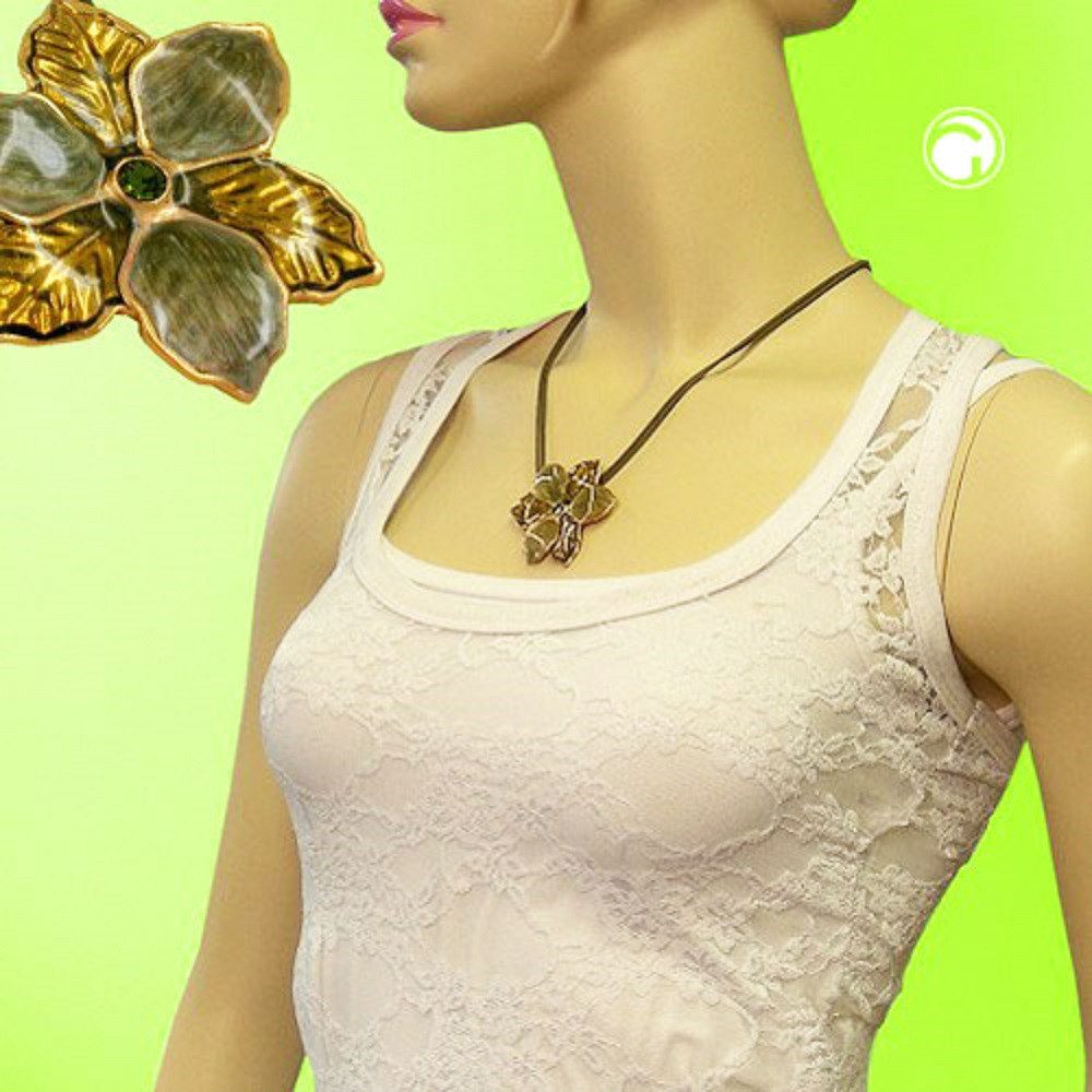 unbespielt Collier Kette Blume Metallanhänger oliv-gold günstig online kaufen