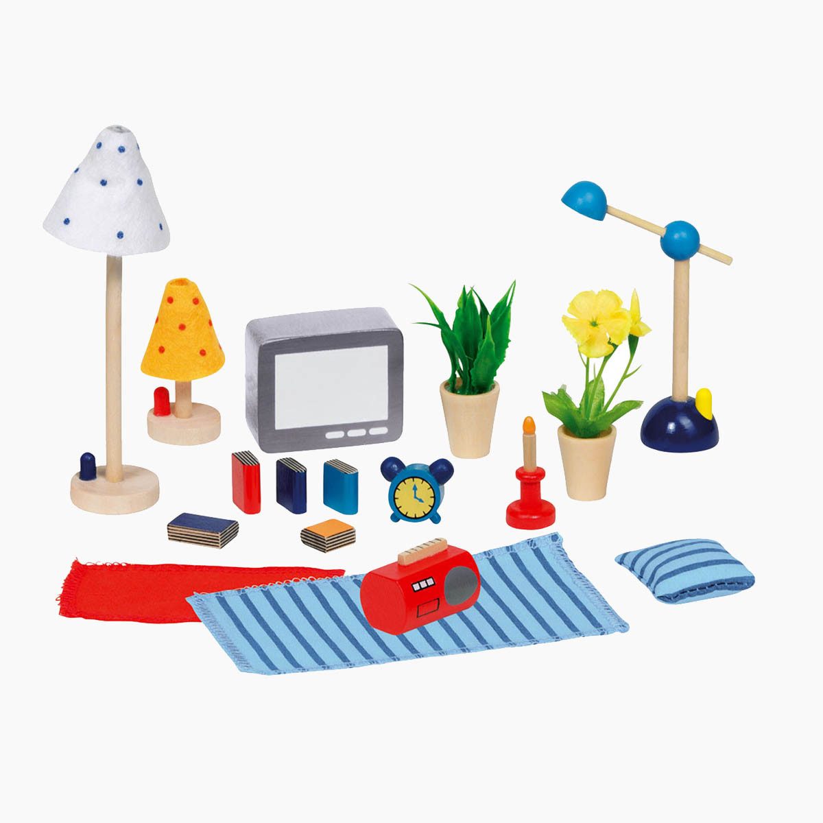 goki Puppenhausmöbel Accessoires Wohn- und Schlafzimmer (packung, 17tlg., set), 17-teilige Set aus hochwertigen Materialien – Bild 2 von 5