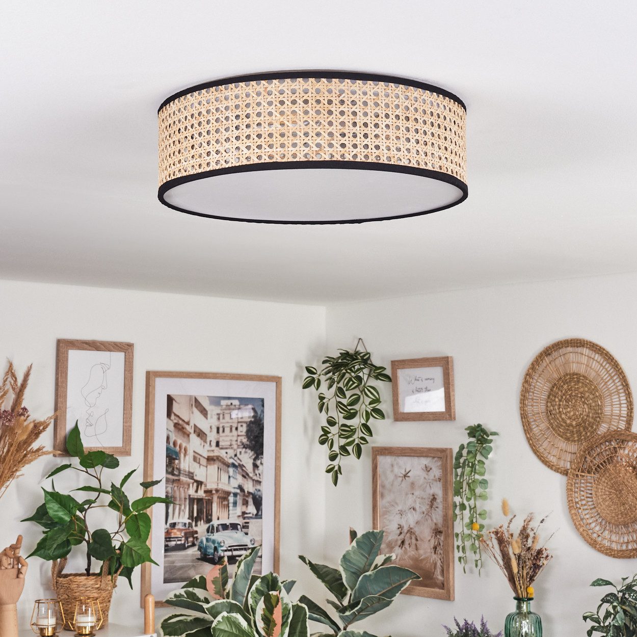 hofstein Deckenleuchte Deckenlampe aus Metall/Rattan/Kunststoff in günstig online kaufen