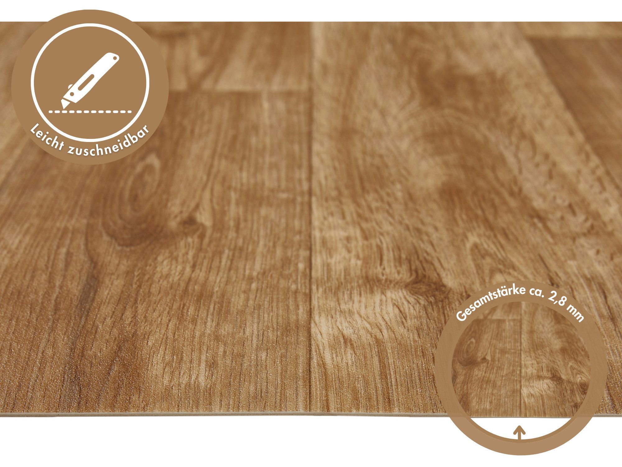 misento Vinylboden Giant Landhausdiele Optik, trittschalldämmend, für Feucht-, Wohn- und Gewerbebereiche, PVC Bodenbelag Meterware 400 cm breit, Stärke 2,80 mm