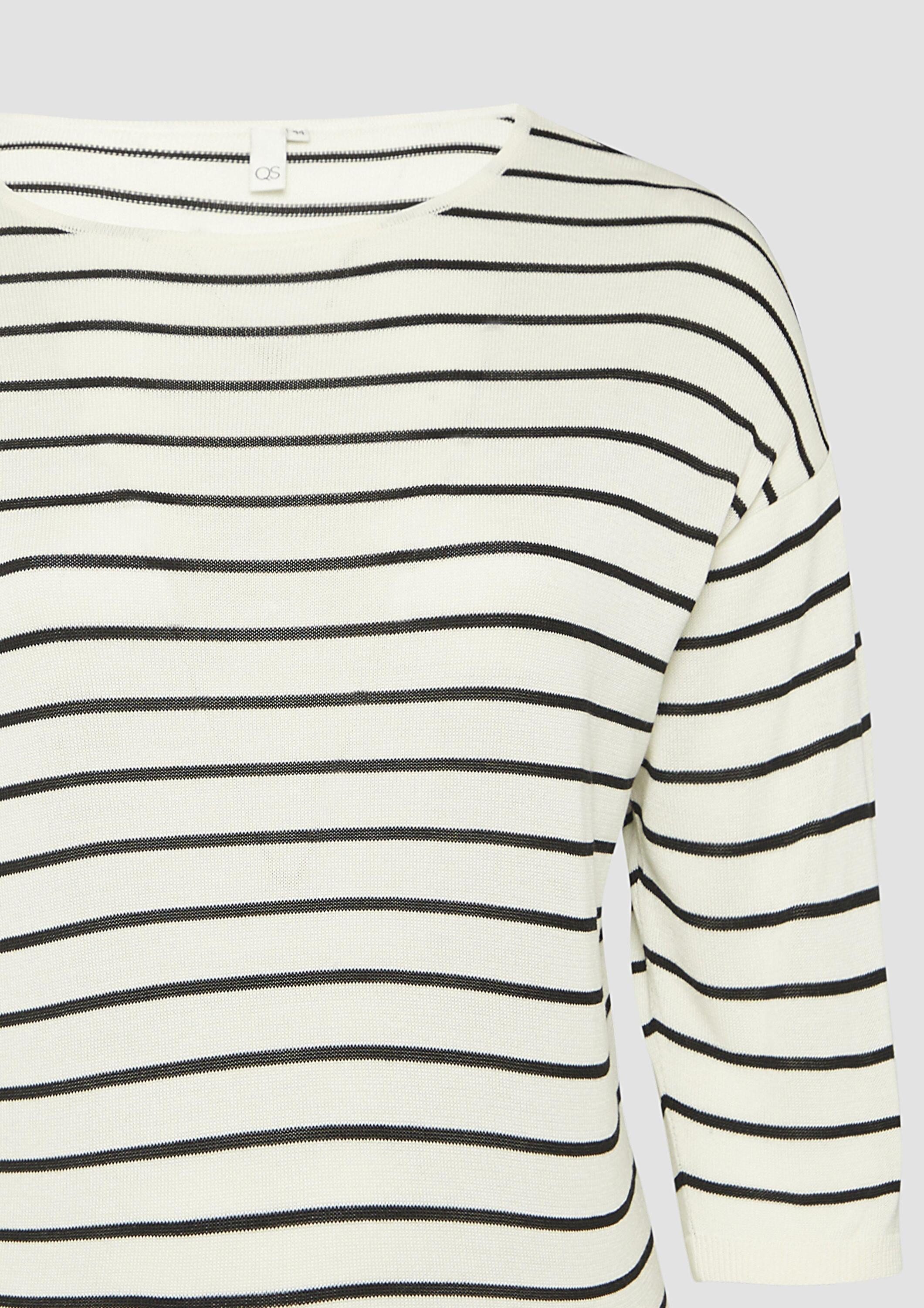 QS Longpullover Strickpullover Geringelter Feinstrickpullover mit überschnittener Schulter