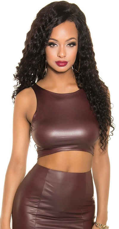 Koucla Crop-Top Wetlook mit Zip, bauchfrei Shirt ärmellos Reißverschluß