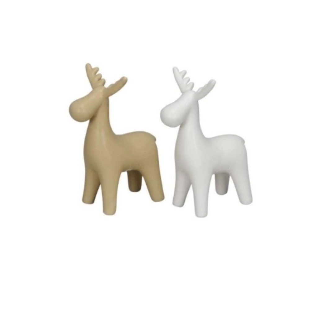 Posiwio Dekofigur Hirsch aus Keramik Matt weiß/beige 2er Set (2 St)