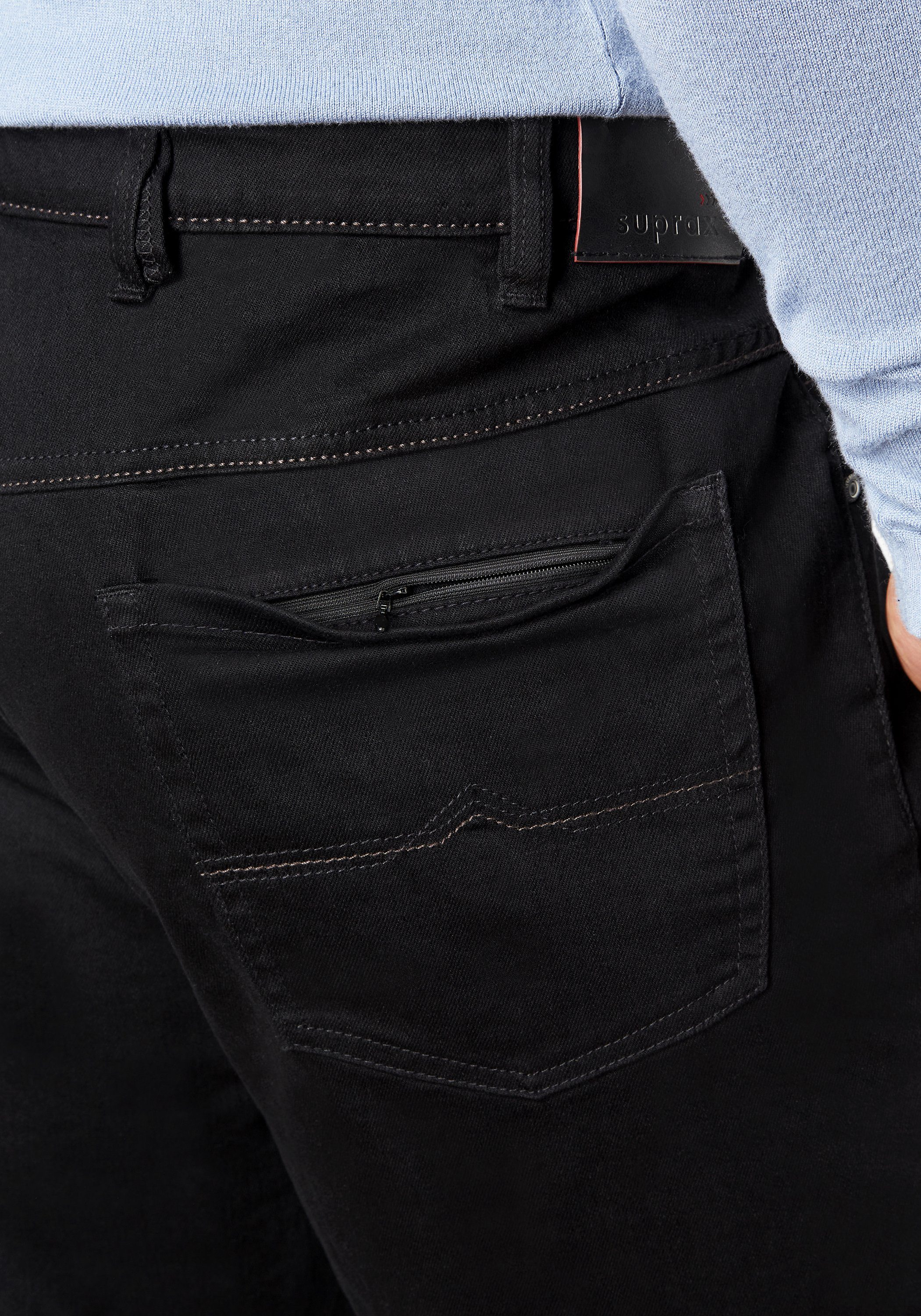 black Suprax 5-Pocket black Sicherheitstasche elastischem Suprax / Komfort-Dehnbund Regular-fit-Jeans mit und Jeans