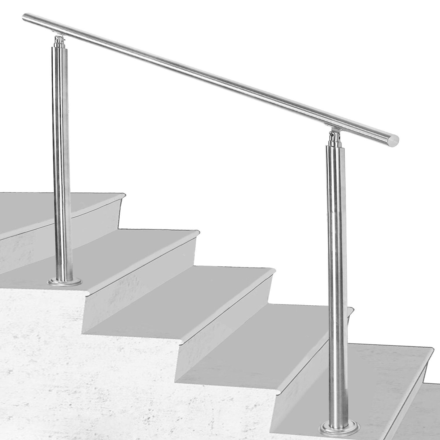 Randaco Treppengeländer Edelstahl Handlauf 80-180cm Geländer 0-5 Querstab  Bausatz Aufmontage, 80 cm Länge, mit 0 Pfosten, für Brüstung Balkon Garten