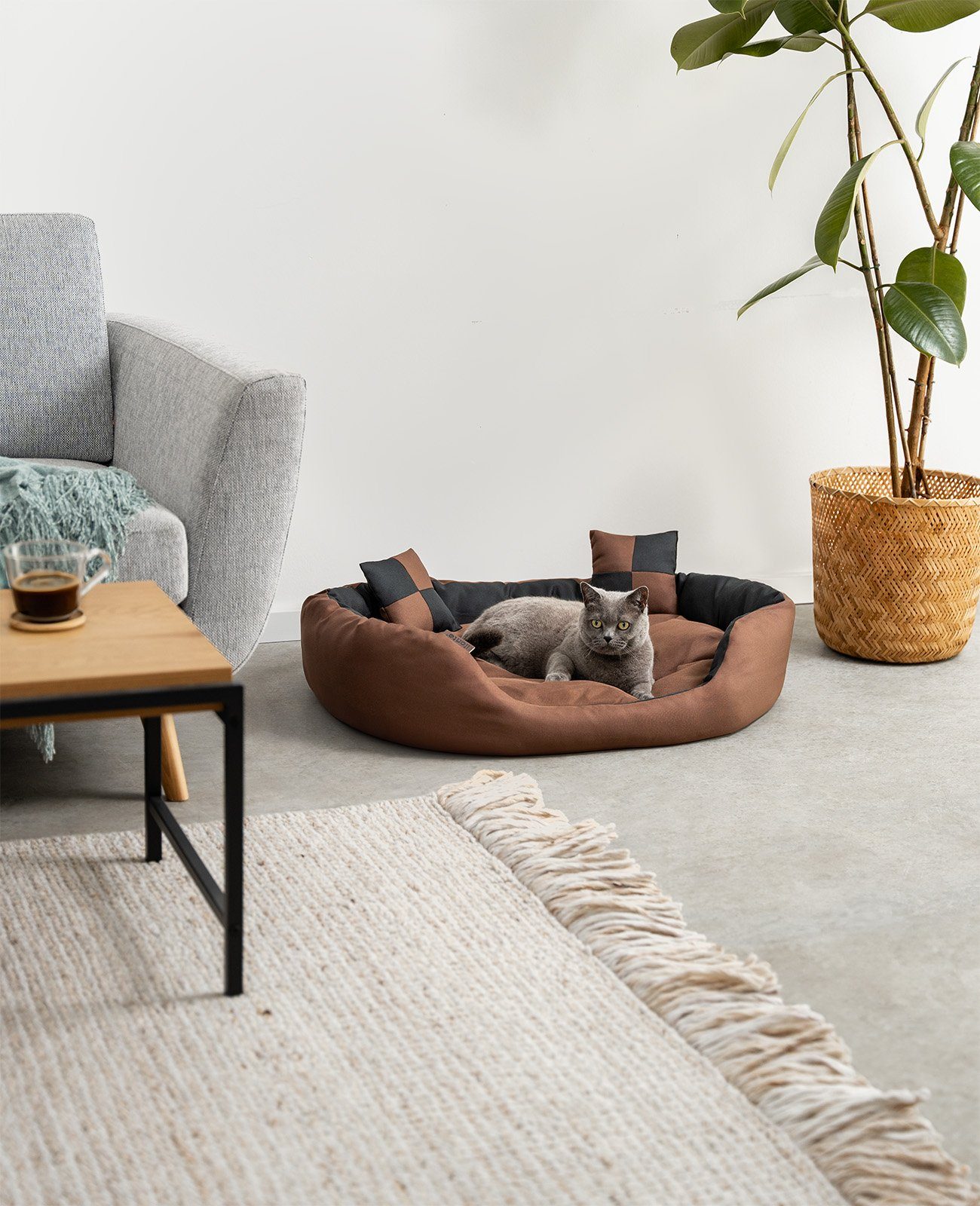 lionto Tierbett für Katzen, 4-in-1 Katzenbettchen wendbar, wasserabweisendes Textil, modern, wendbar, kratzfest & pflegeleicht