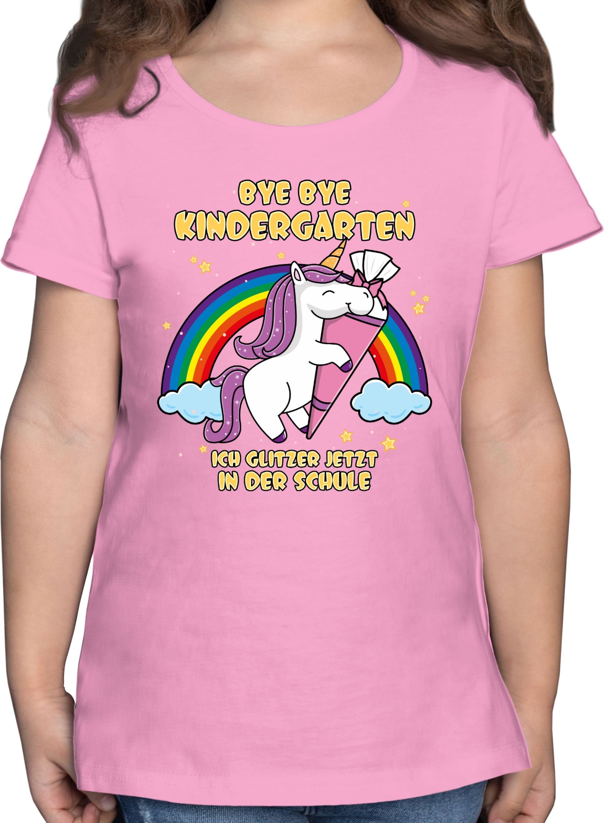 2 Bye Mädchen Bye Einhorn der Kindergarten Shirtracer Rosa ich glitzer in T-Shirt Schule Einschulung jetzt