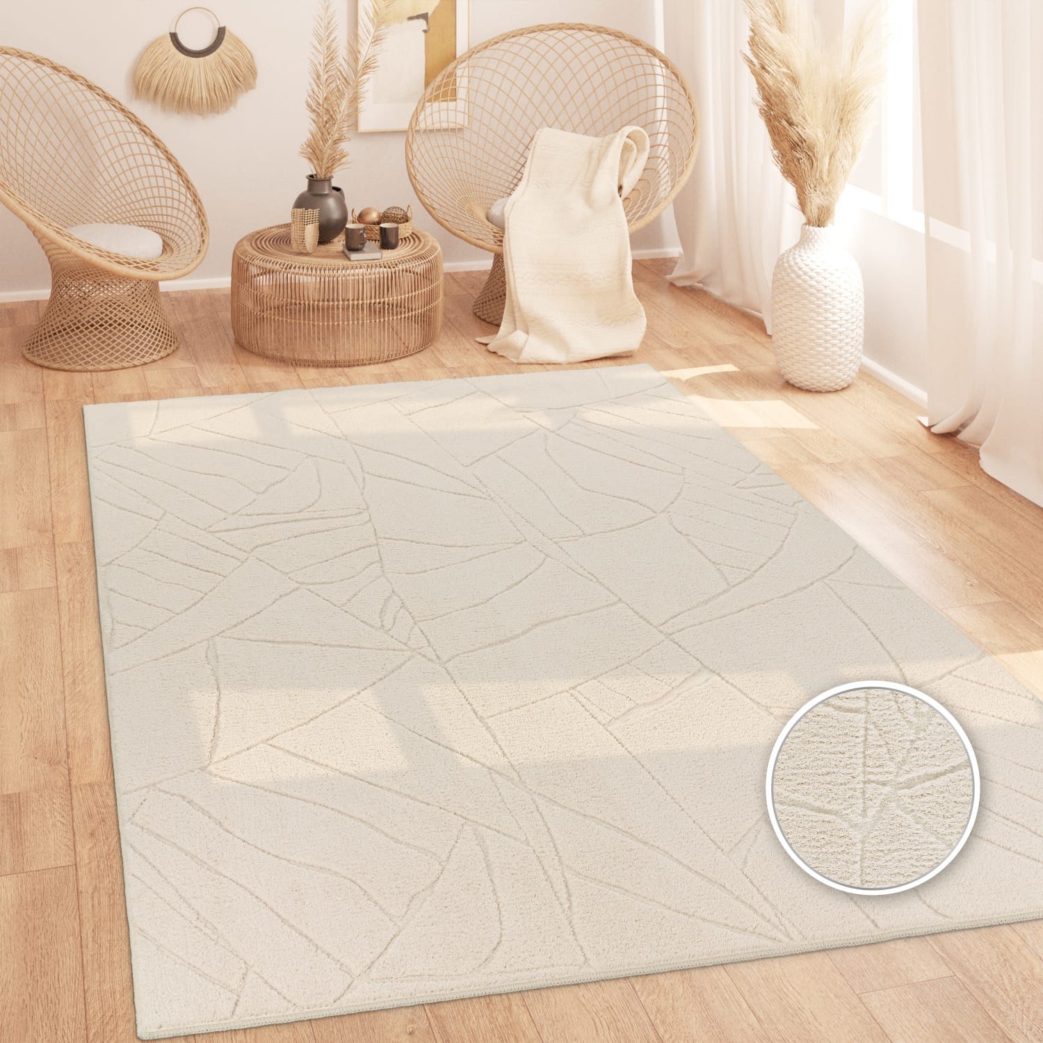 KADIMA DESIGN Teppich waschbar Struktur Wohnzimmer schmutzabweisend Teppich Kurzflor, Läufer, Höhe: 16 mm, Florhöhe: 12 mm, 100% Polyester, Rechteckig, 80x150cm, Creme