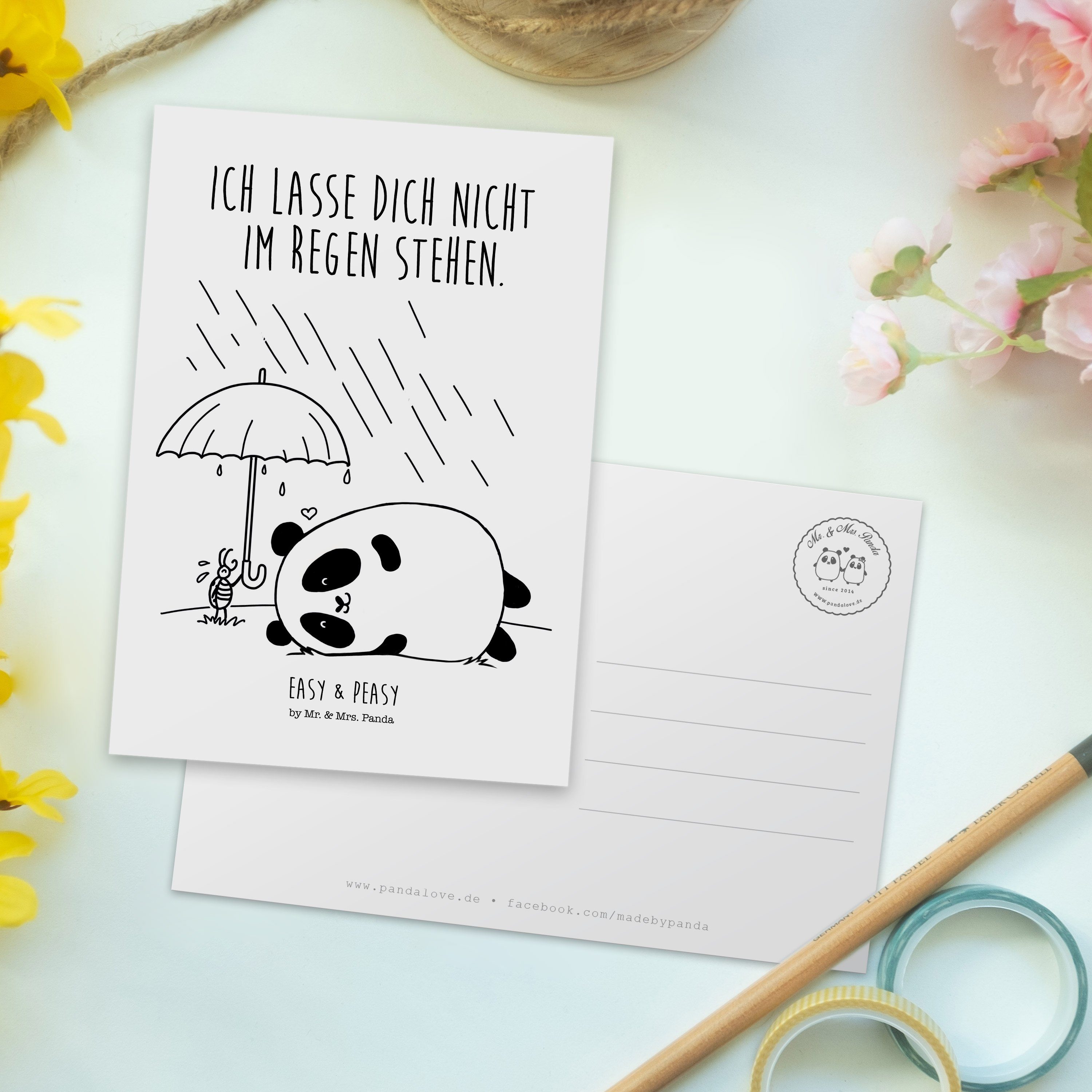 Panda Freundschaft Mr. Peasy & Mrs. Karte, - Postkarte & Ans Geschenk, Easy Dankeskarte, Weiß -