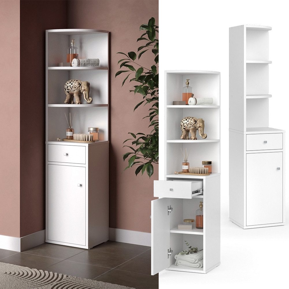 Vicco Eckregal Larry, Weiß, 30 x 135.5 cm mit Tür und Schublade günstig online kaufen