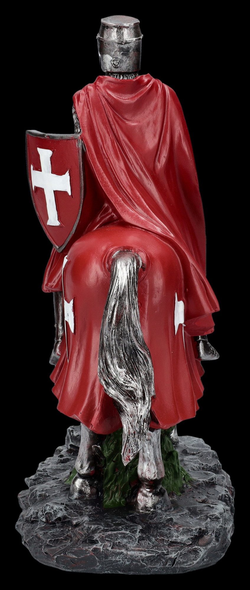 Figuren Shop GmbH Dekofigur Ritterfigur - Kreuzritter auf Pferd rot - Mittelalter Dekofigur Ritter