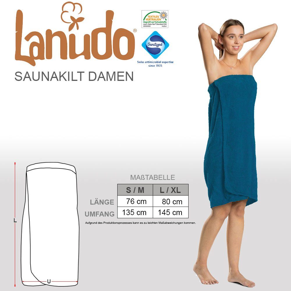 Weiß Saunakilt 100% Line, Saunatuch Damen 400g/m, Lanudo® Baumwolle, antibakteri Pure Lanudo