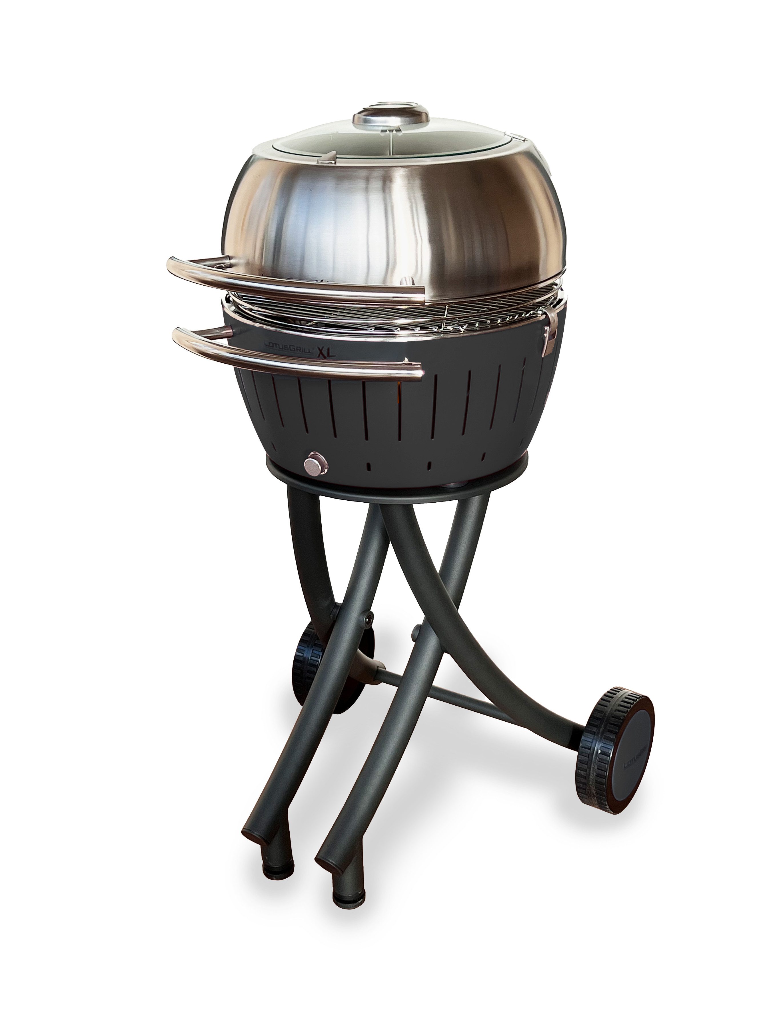 LotusGrill Holzkohlegrill LotusGrill XL Gartengrill Set Anthrazitgrau - Grillwagen/-haube XL