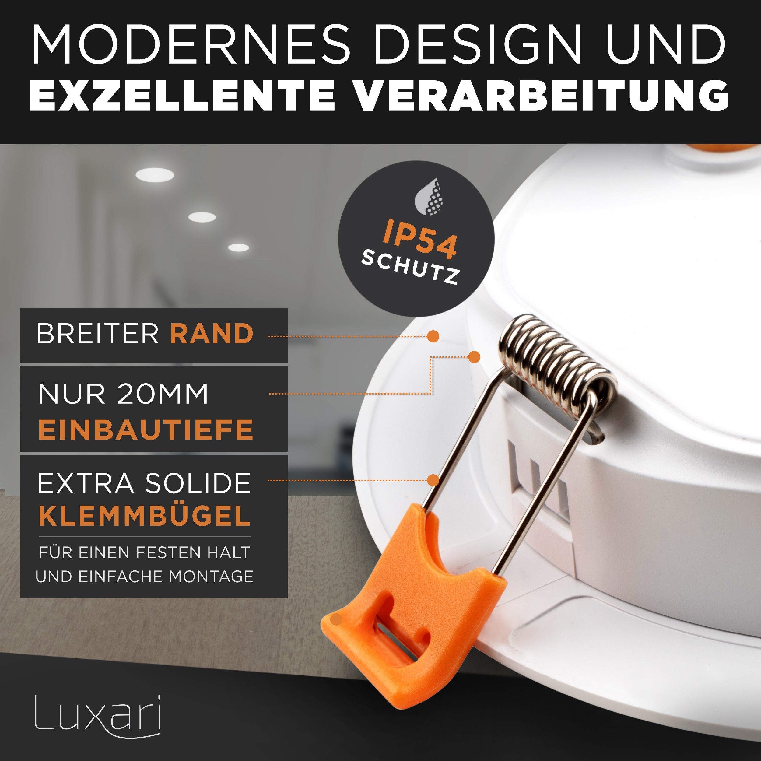 230V Einbaustrahler Einbauleuchten Weiß integriert Einbaustrahler 6er, LED Luxari LED LED flach LED fest − Luxari
