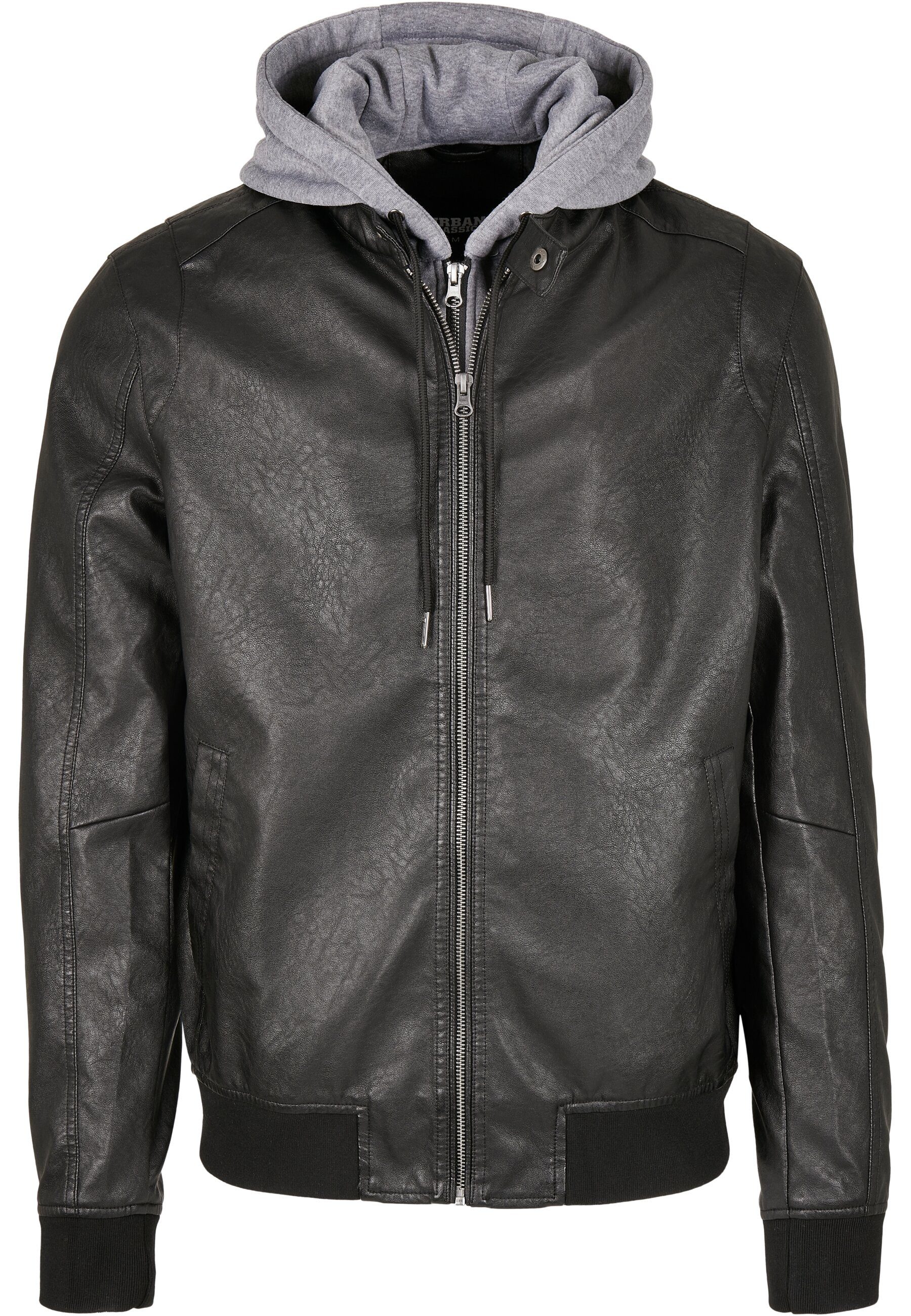 URBAN CLASSICS Allwetterjacke Urban Classics Herren Fleece Hooded Fake Leather Jacket (1-St)