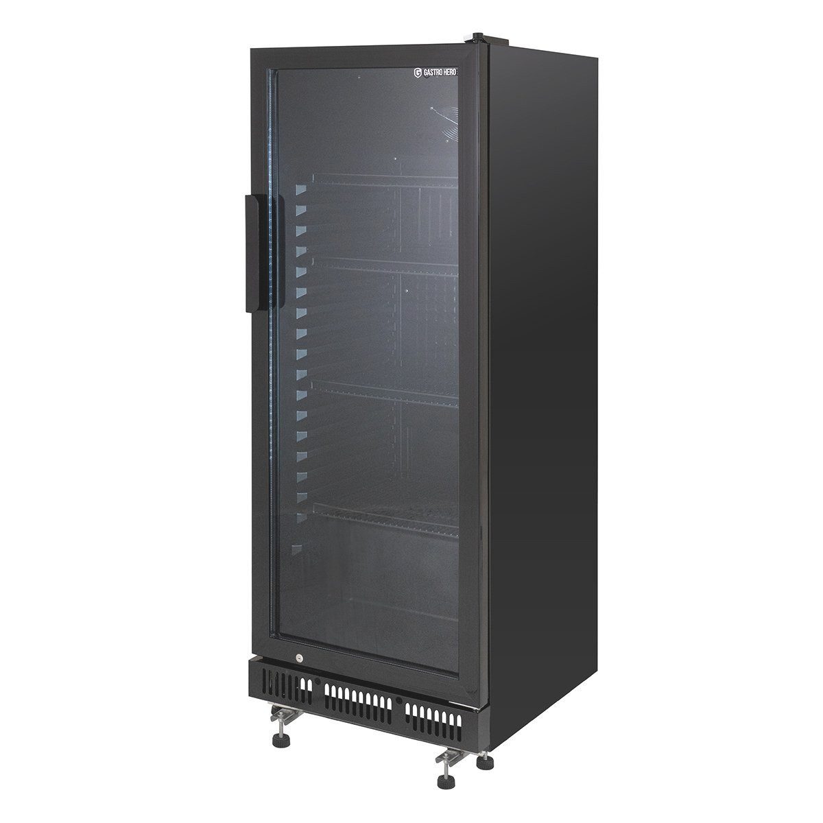 GastroHero Getränkekühlschrank GKS-230 Flaschenkühlschrank, Glastür & LED, abschließbar schwarz, 146.7 cm hoch, 53 cm breit, doppelverglaster Isolierglastür, Temperaturbereich: 0 °C bis +8 °