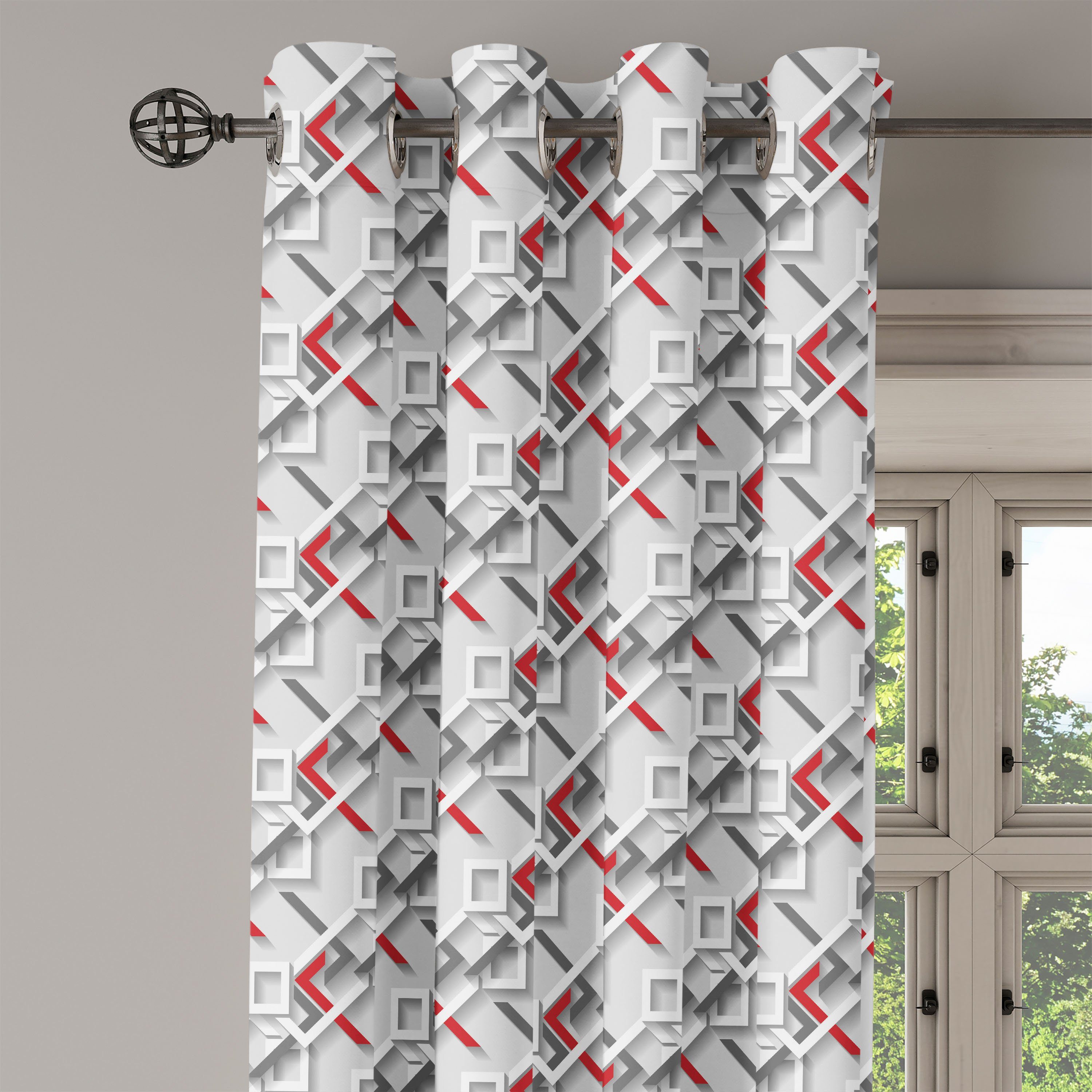 Gardine Dekorative 2-Panel-Fenstervorhänge Design- Moderne Grid Abakuhaus, Geometrisch Wohnzimmer, für Schlafzimmer
