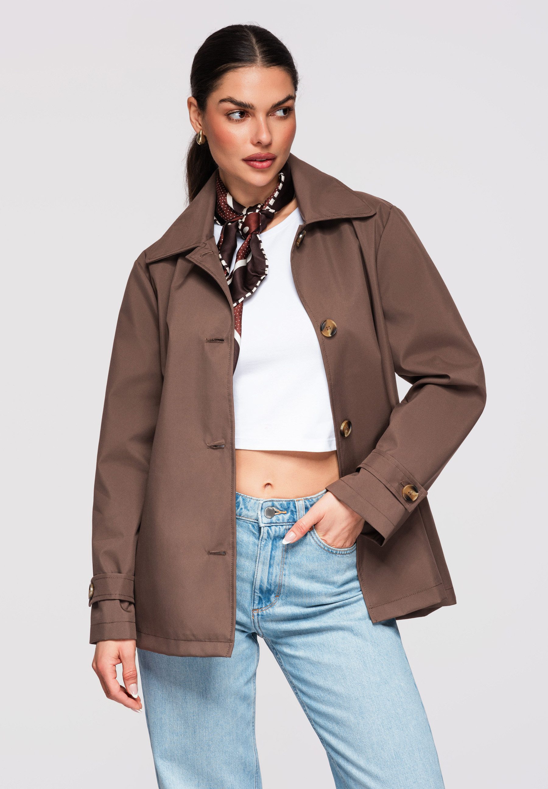 OMBRE Trenchcoat Damenmantel in Hüftlänge im klassischen Trenchcoat-Stil Damenmantel in Hüftlänge