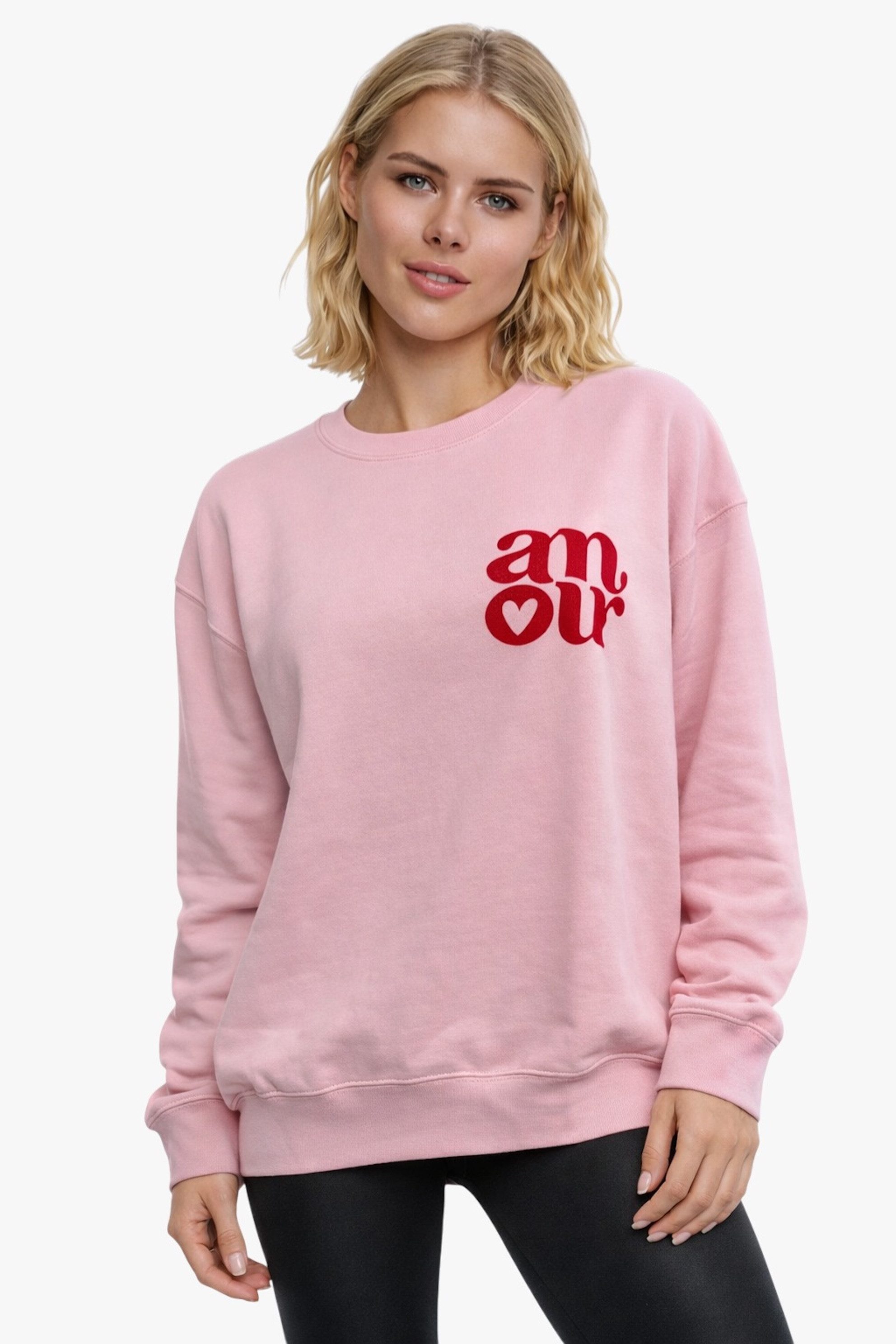 Worldclassca Sweatshirt Worldclassca Oversized Sweatshirt MORE AMORE Print Langarm Pullover Neue Kollektion - Stilvolle und gemütliche Casual Mode für Damen