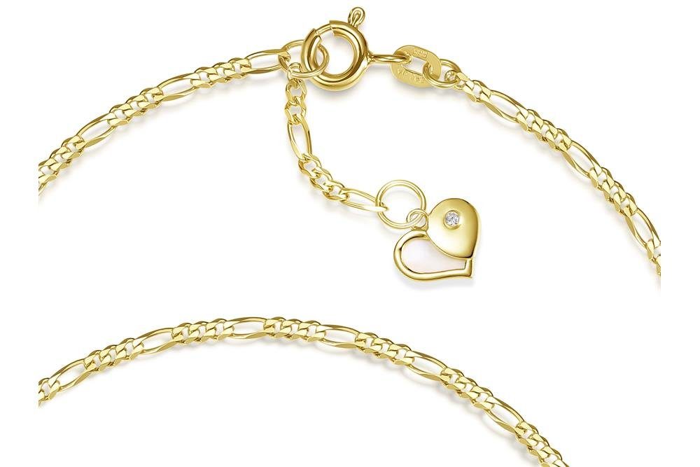 Silberkettenstore Fußkette Fußkette Figaro 2mm mit Herz - echt 585 Gold, Länge wählbar