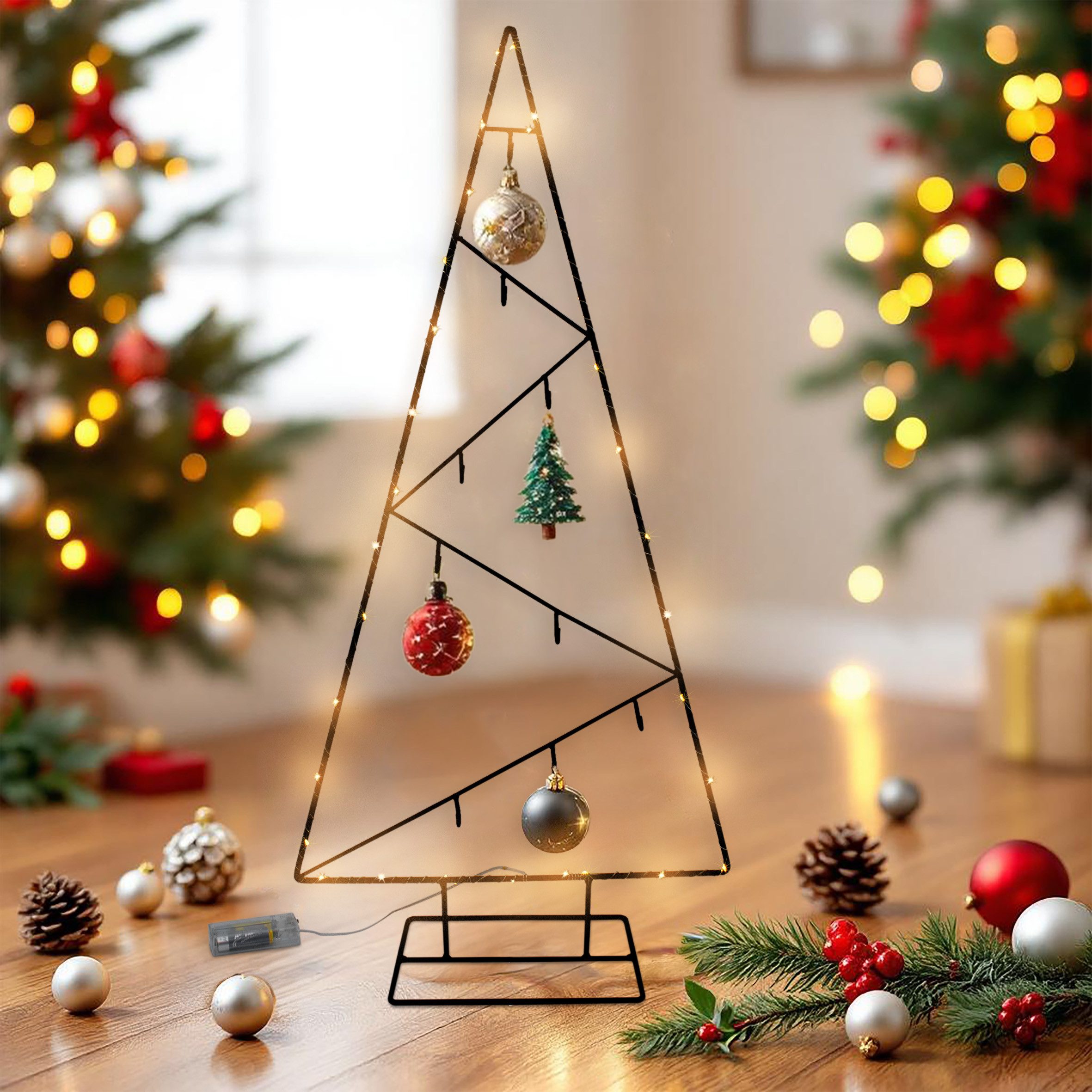 Spetebo Künstlicher Weihnachtsbaum LED Metall Tannenbaum schwarz, Metall Baum, Batterie betrieben