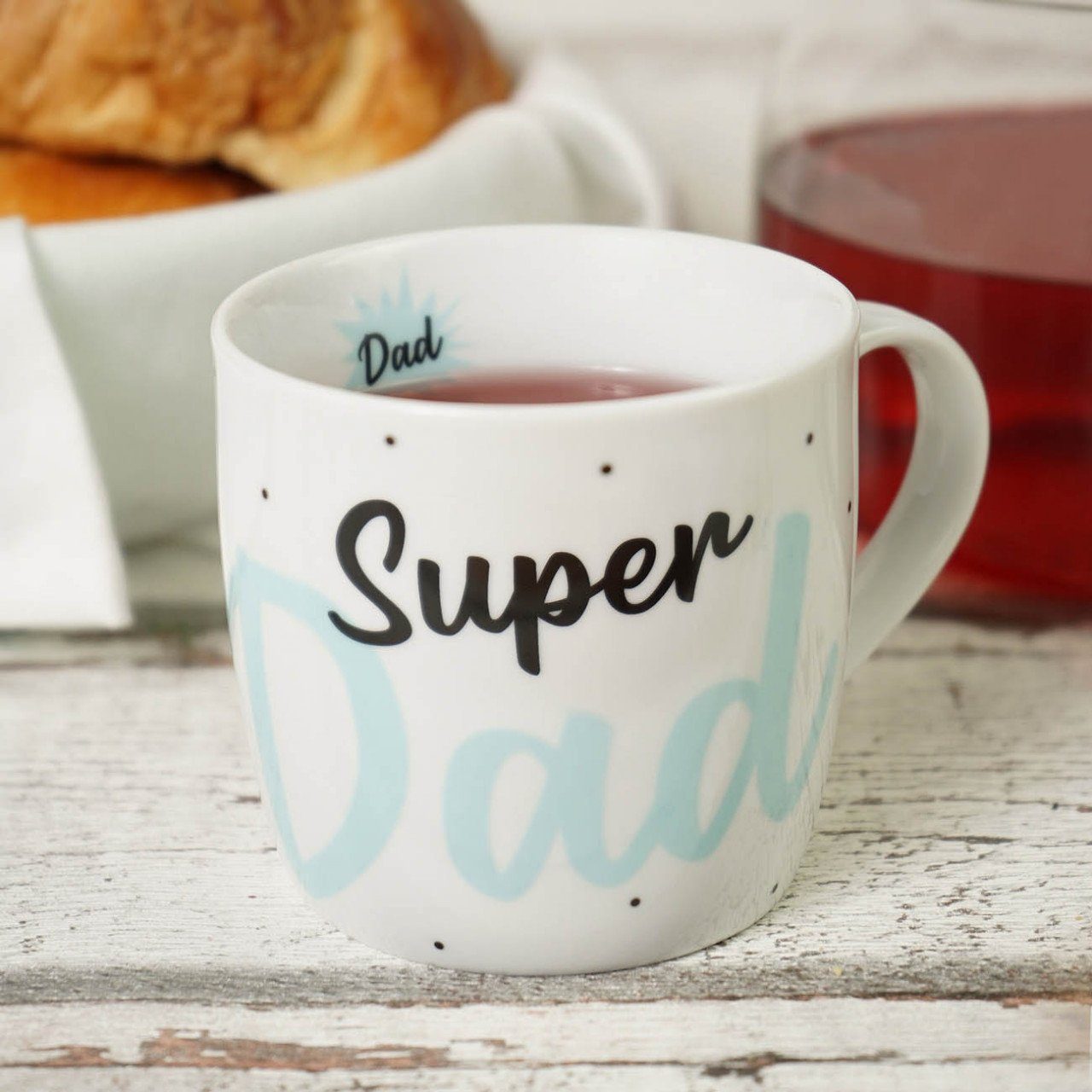 Geda Labels GmbH Tasse Super Dad, 1-tlg., Porzellan, Weiß, 300 ml, spülmaschinengeeignet