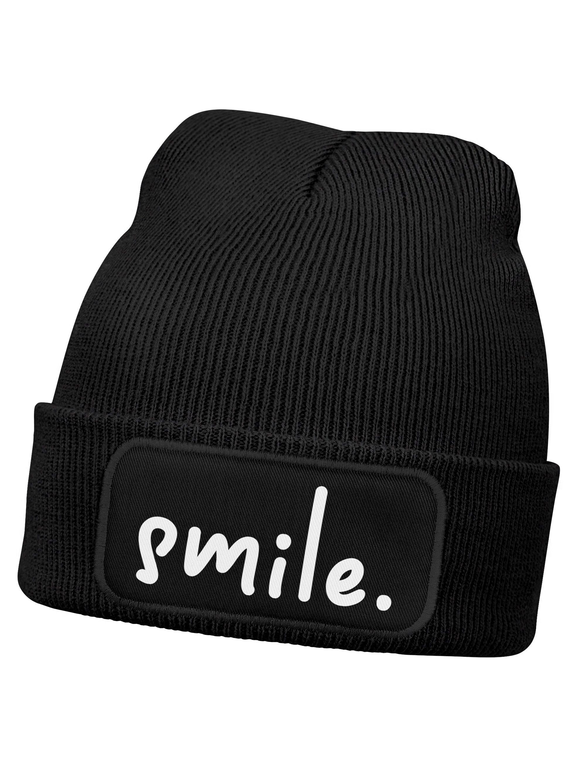 MoonWorks Beanie Wintermütze Kinder Spruch Smile Beanie Jungen Patch Aufdruck Print