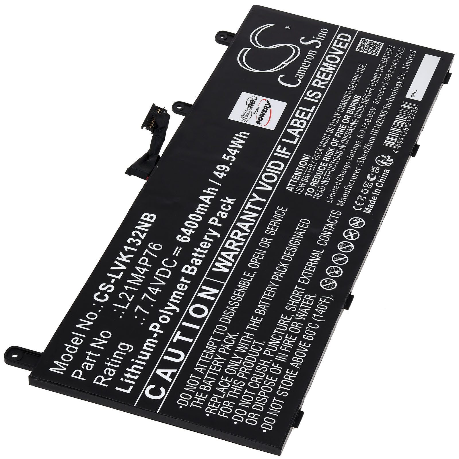 Powery Akku für Lenovo Typ L21L4P76 Laptop-Akku 6400 mAh (7.74 V)