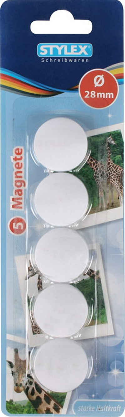 Stylex Schreibwaren Magnet 5 Magnete / rund / Durchmesser: 28mm / Farbe: weiß