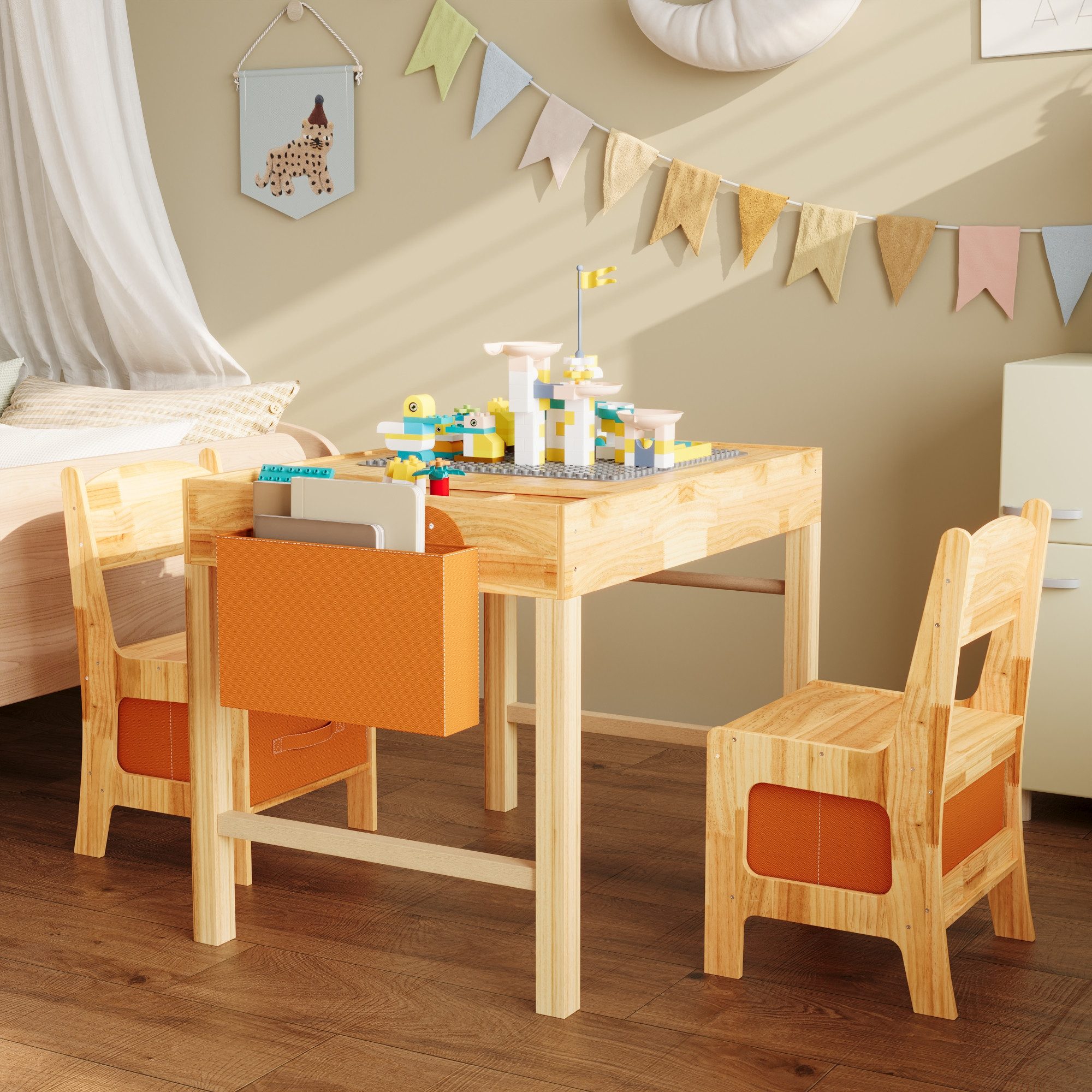 FUFU&GAGA Kindersitzgruppe Kinderspieltisch mit Stühlen, Natur, günstig online kaufen