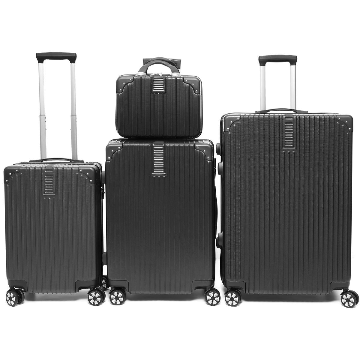 MULISOFT Trolleyset, 4 Rollen, (4 tlg., Hartschalenkofferset Reisekoffer Set), mit Zahlenschloss und Universalrad, Teleskopstiel Schwarz | Trolley-Sets