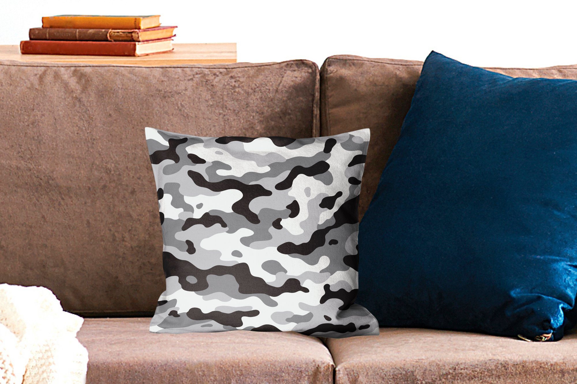 Dekokissen Sofakissen Füllung Camouflage-Muster, MuchoWow Deko, Zierkissen Wohzimmer, für Schwarz-weißes Schlafzimmer, mit
