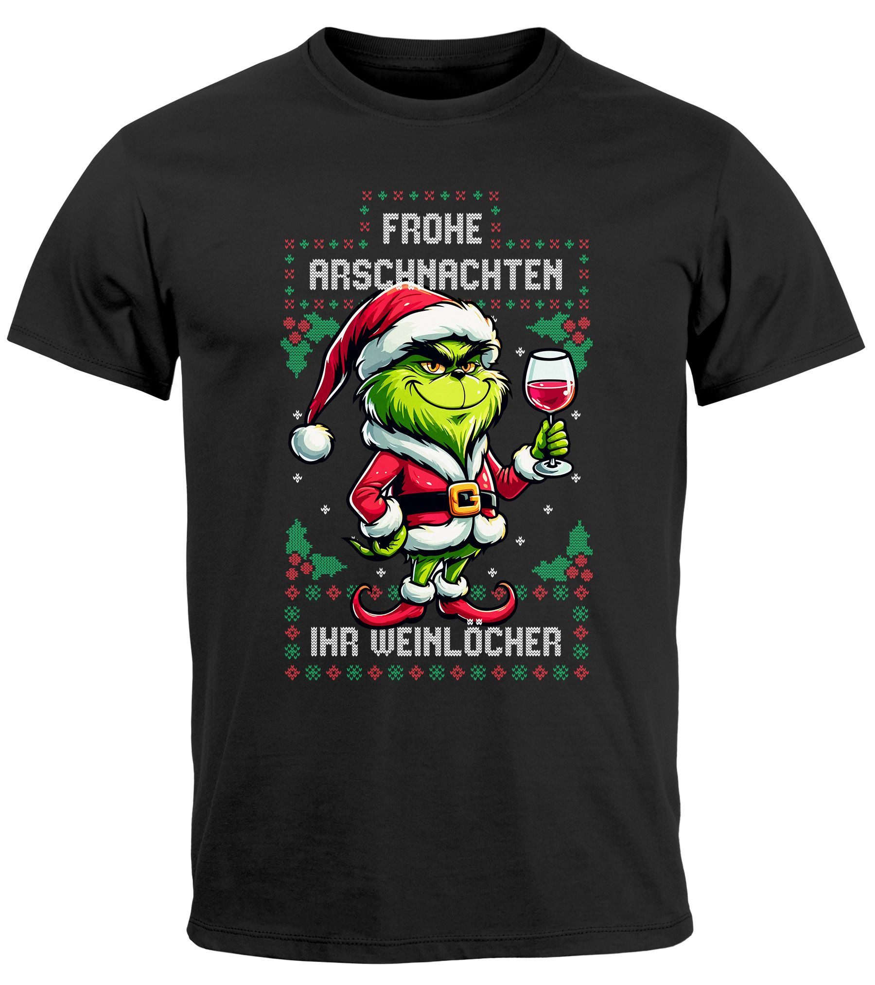 Print-Shirt Herren T-Shirt Anti-Weihnachten Grinch Weihnachtsmuffel Frohe