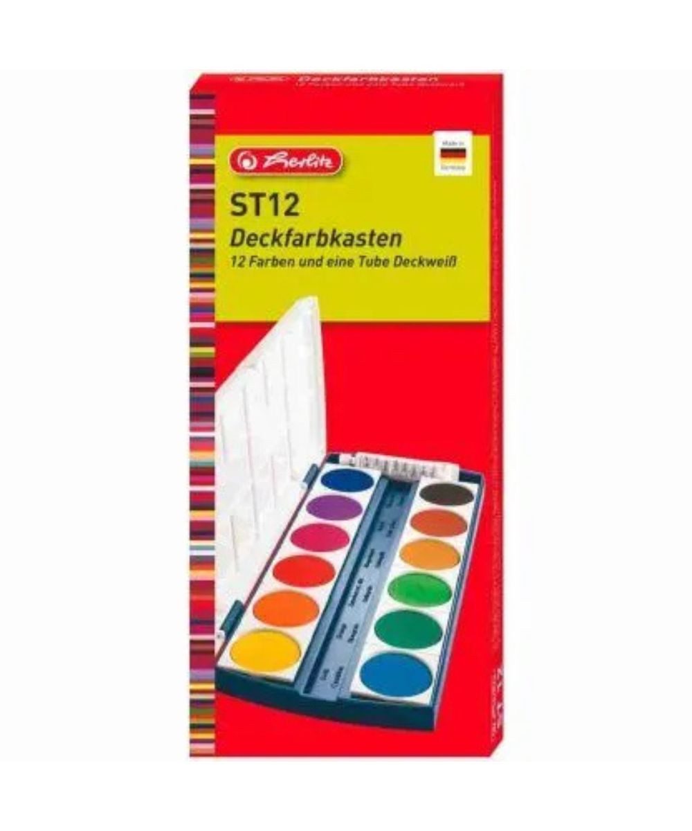 Herlitz Malpalette herlitz ST12 Wasserfarbkasten 12 Farben, Mischfächer im Deckel und Deckweiß