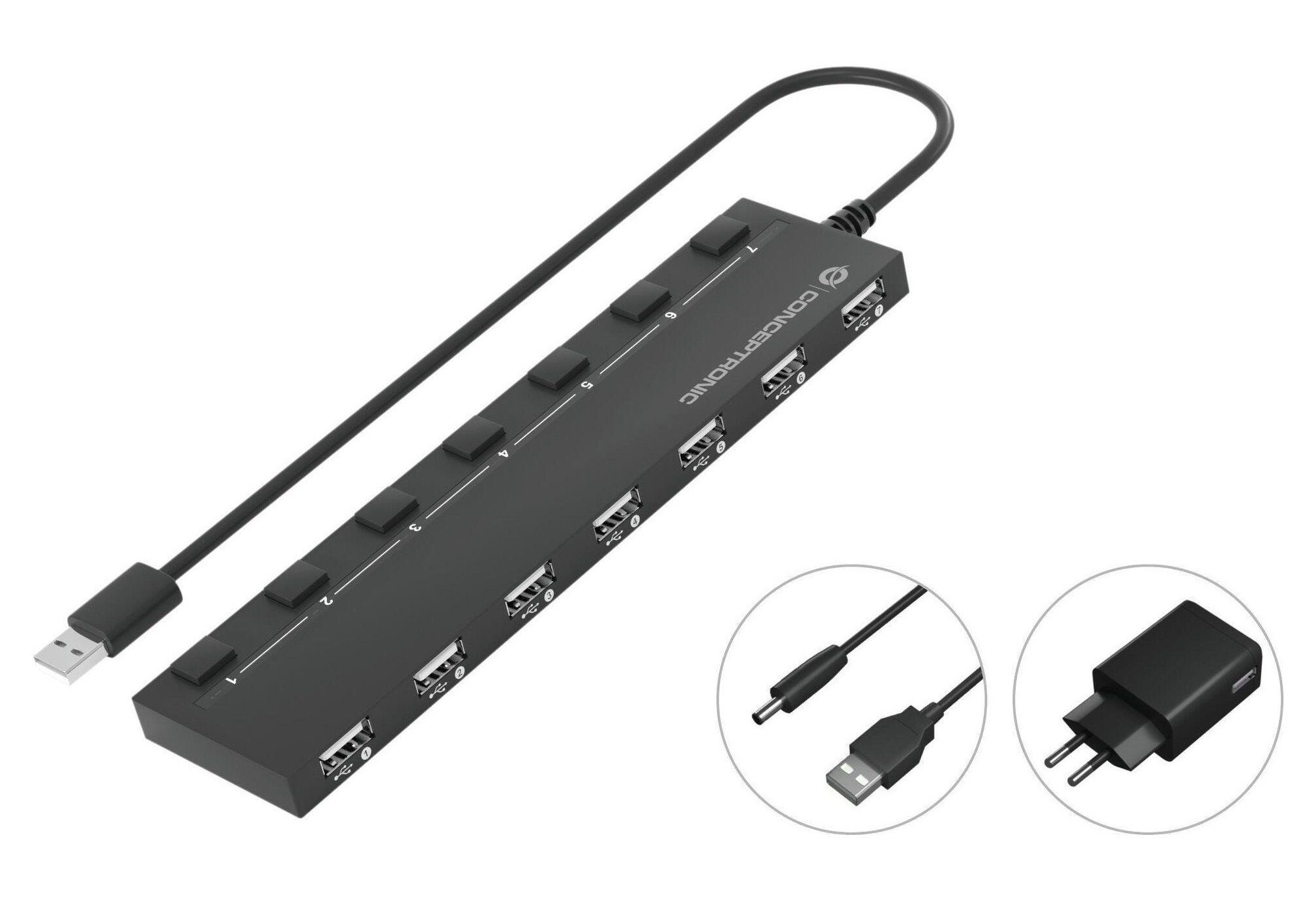SCHWAIGER 4-fach USB Hub – Einzeln Schaltbar, Mit LED-Anzeige, 480 Mbit/s, Für PC & Laptop
