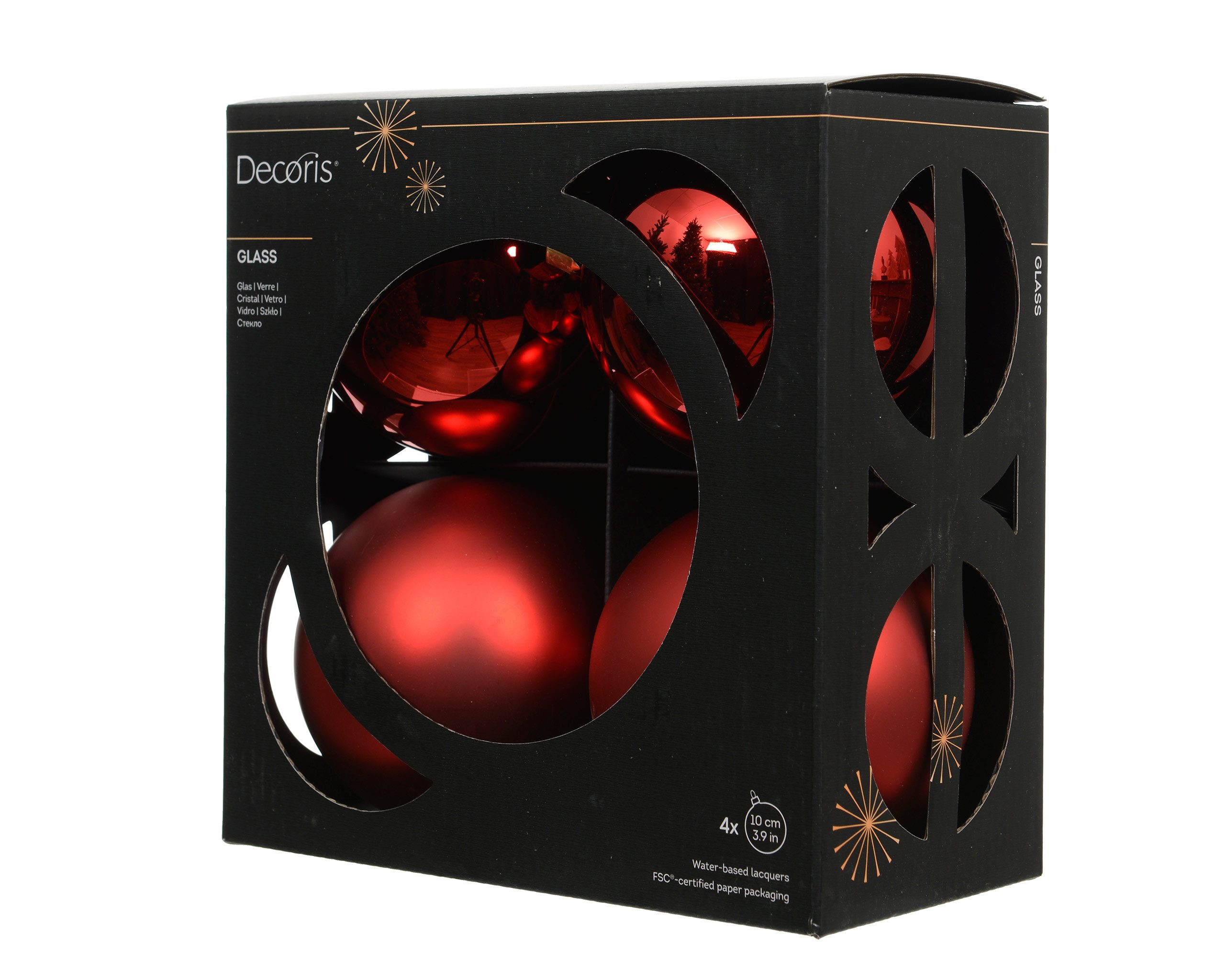 Kaemingk Weihnachtsbaumkugel, Weihnachtskugeln Glas 10cm 4 Stück - Weihnachtsrot
