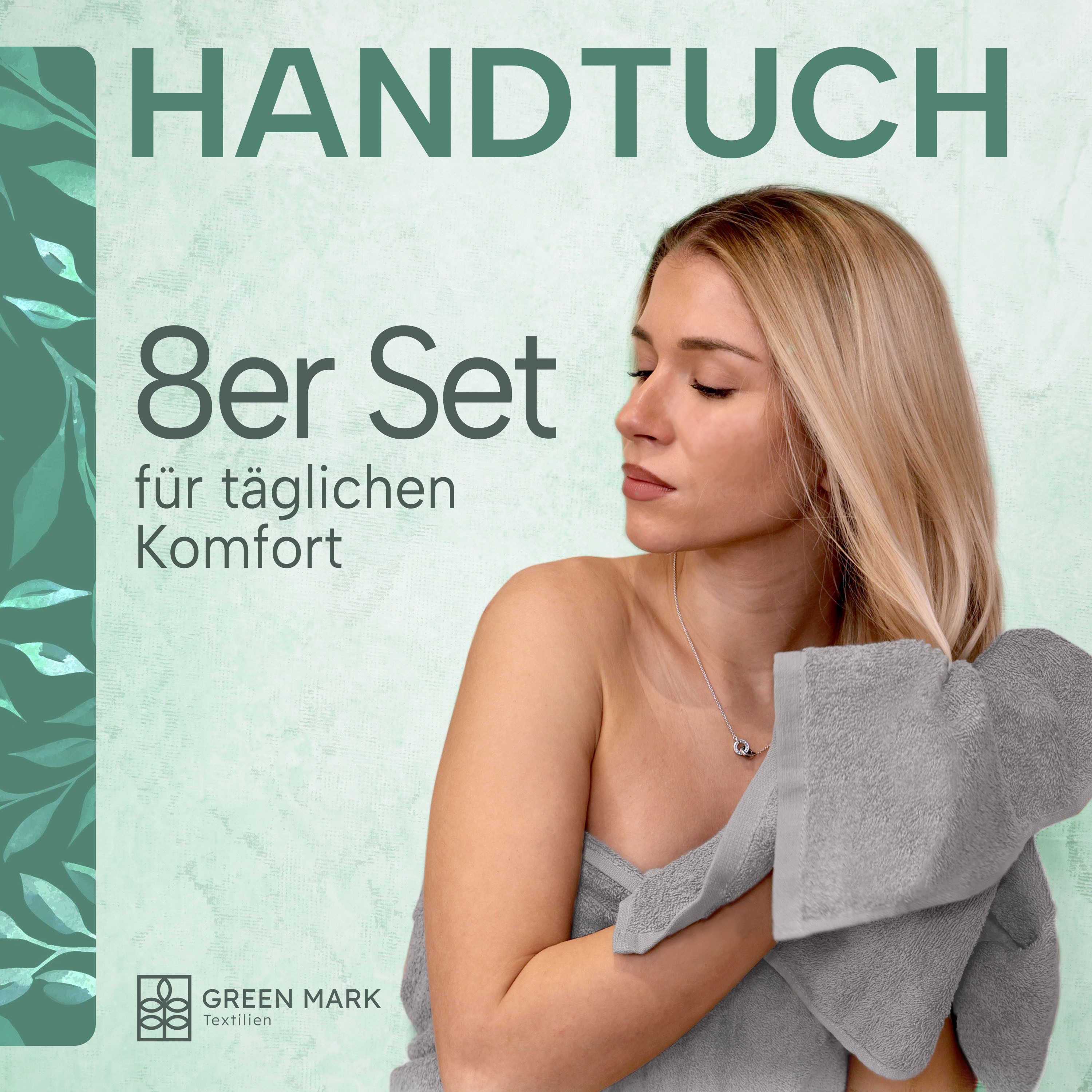 NatureMark Handtücher 8er-Sparpack Handtücher 50x100cm, 100% Baumwolle (8-St), 8X Handtücher, 100% Baumwolle, Silber grau, 50 x 100cm