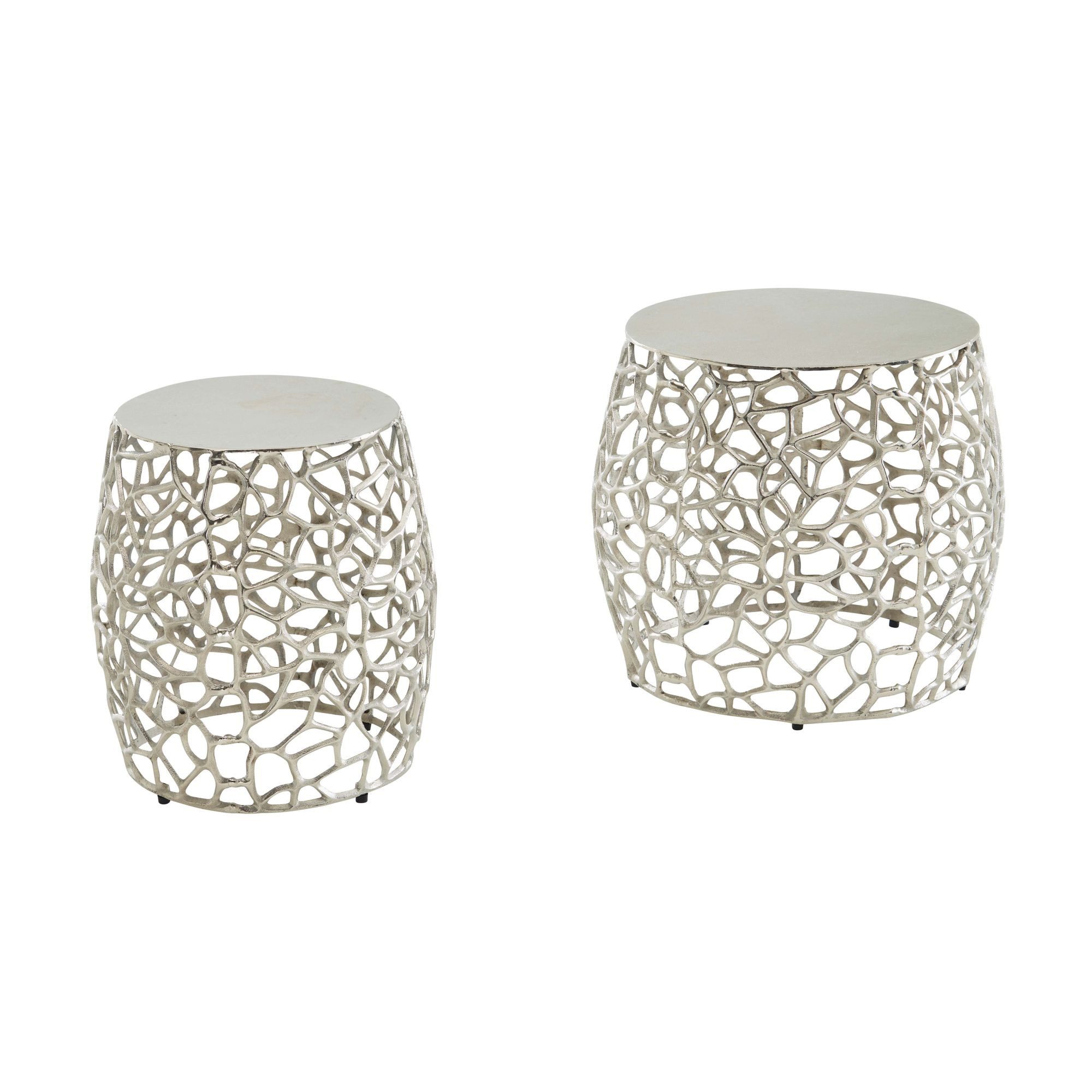 KADIMA DESIGN Satztisch Beistelltisch 2er Set Aluminium Silber Design Satztisch Metall Rund (Sofatisch 2-teilig Wohnzimmer), Wohnzimmertisch Couchtisch Ast-Struktur Modern