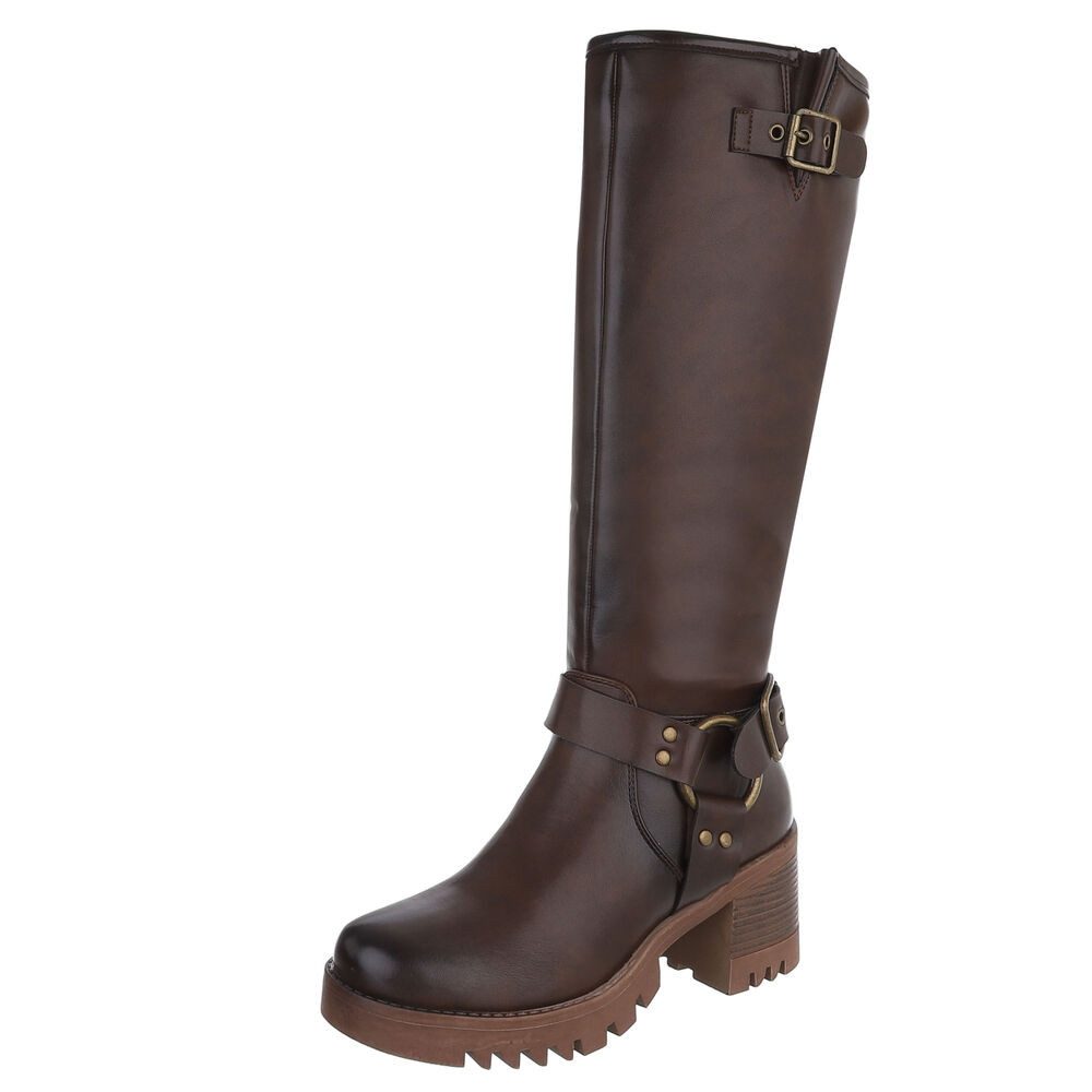 Ital-Design Bequemer Schlupfschuh für Damen mit stilvollem Design Bikerboots (90927438) Blockabsatz Stiefel in Braun