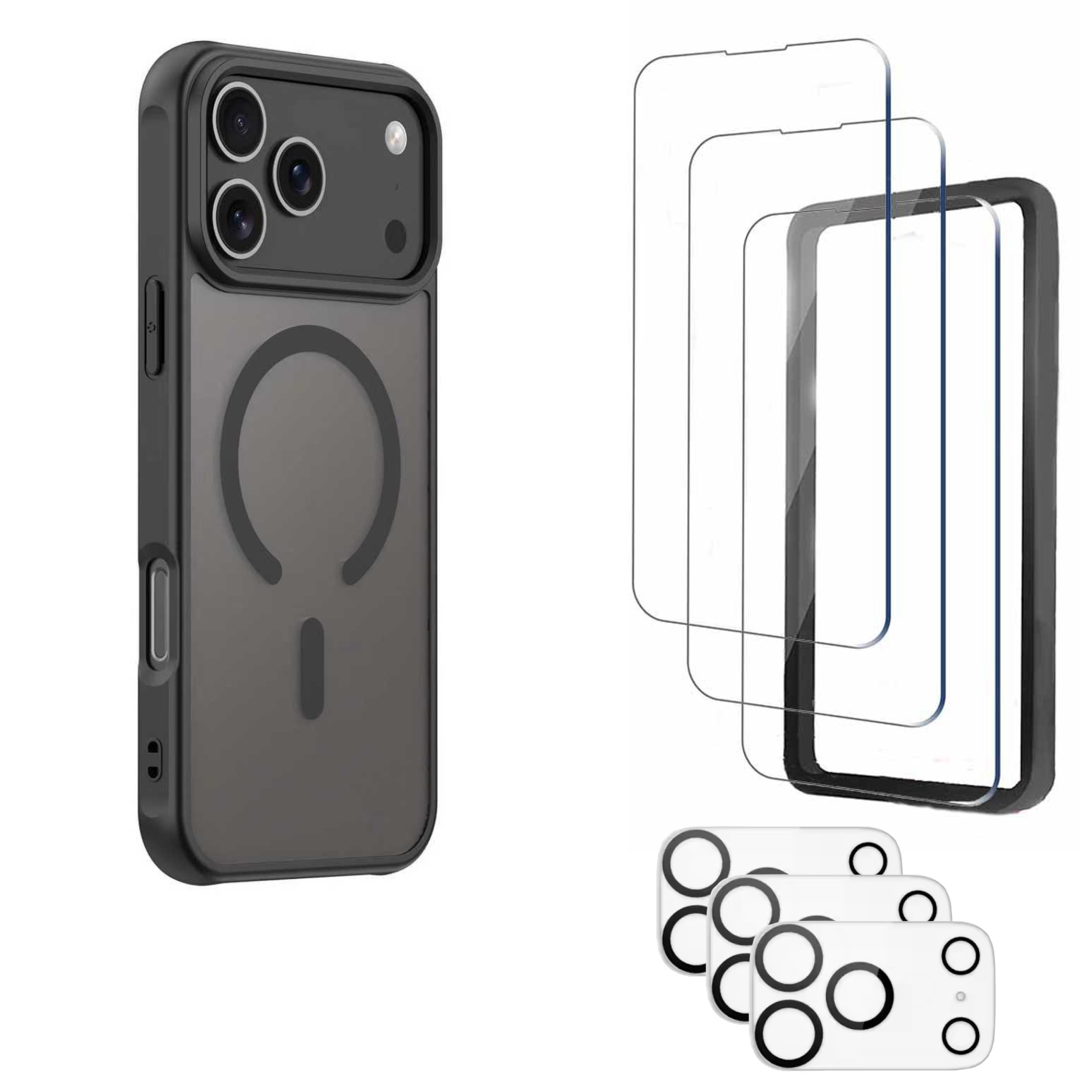 Futurea Smartphone-Hülle Phone 17 Hülle Schwarz MagSafe Case Frosted-Black mit Schutzfolie, Panzerglas und Kameraschutzglas für Apple iPhone 17 Air Pro Max