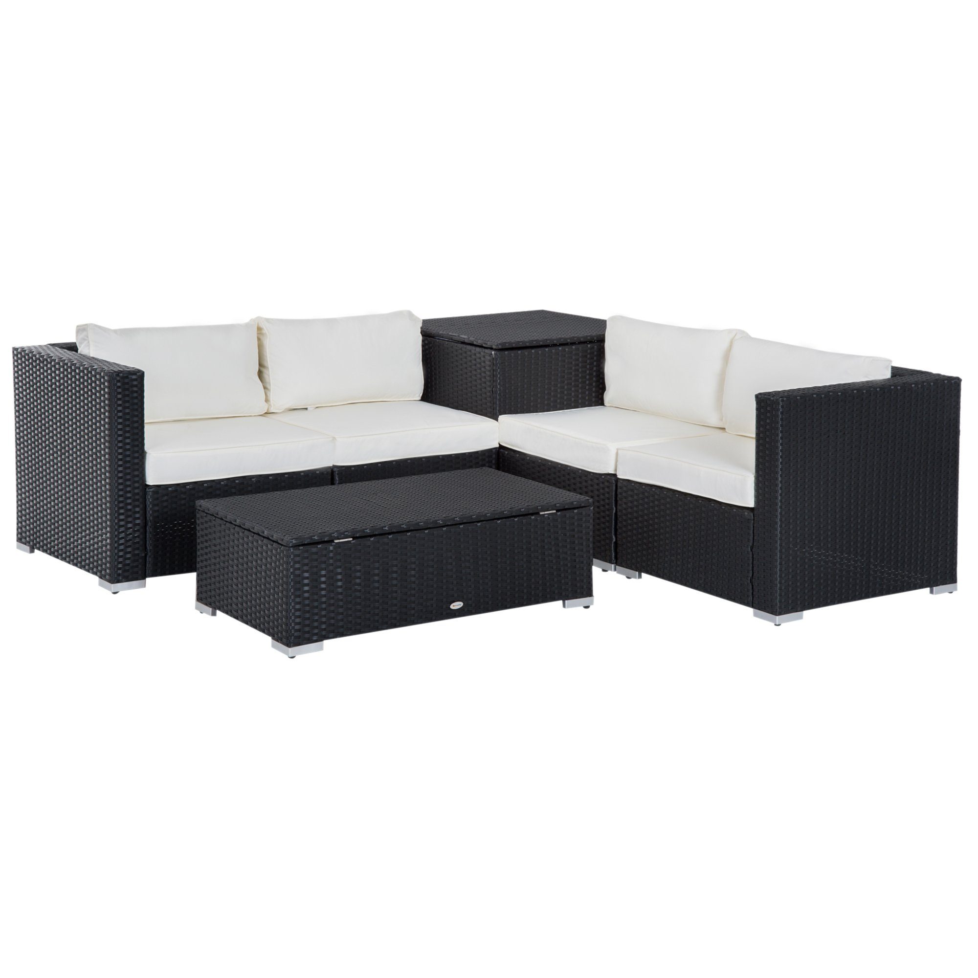 Outsunny Gartenlounge-Set Gartenmöbel Set, (Set, 6-tlg., Gartenset), 6 tlg. Sitzgruppe Stahl Schwarz+Creme